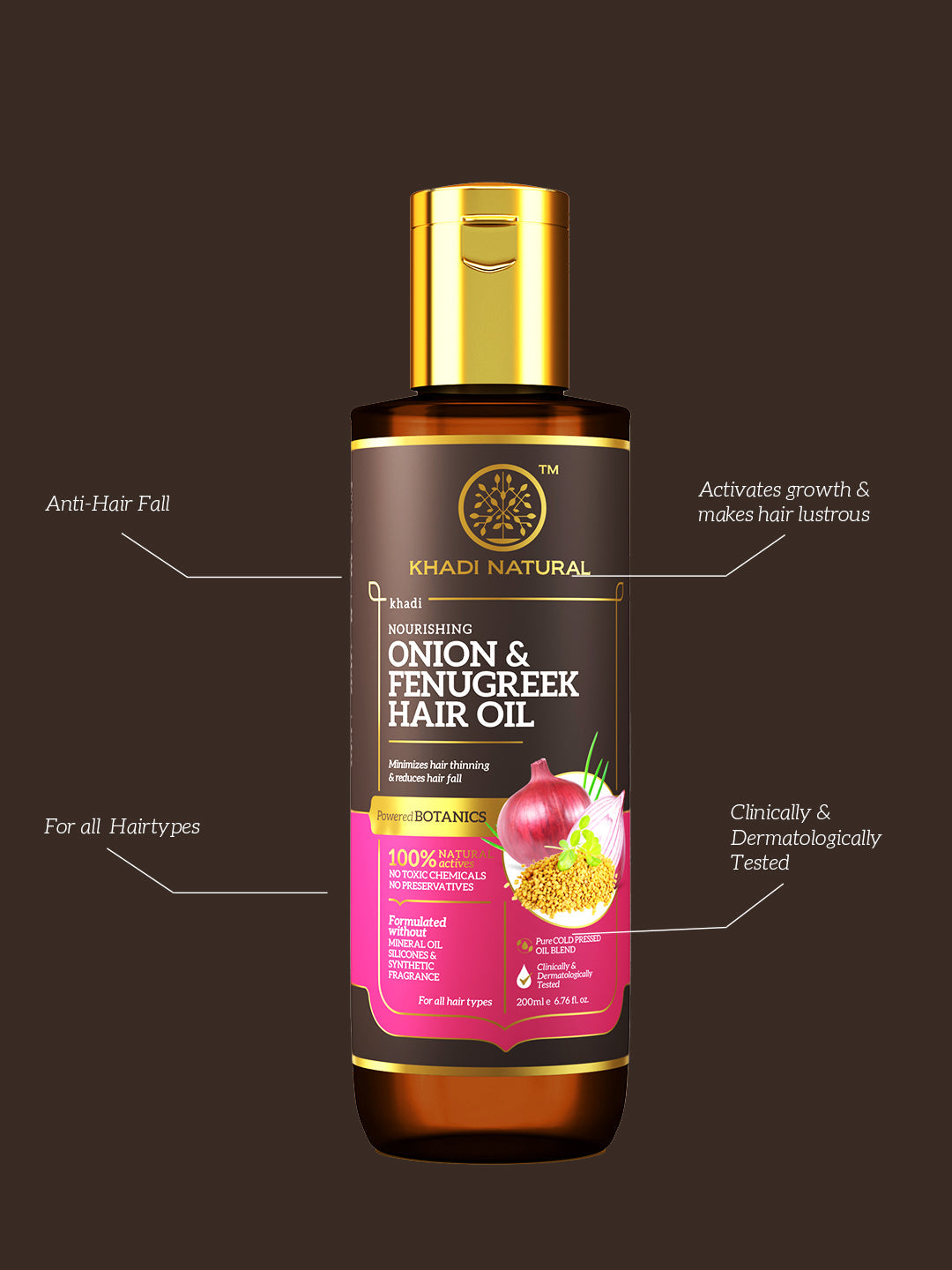 Onion & Fenugreek Hair Oil - Mineral Oil, Silicones, Synthetic Fragrance Free 200ml