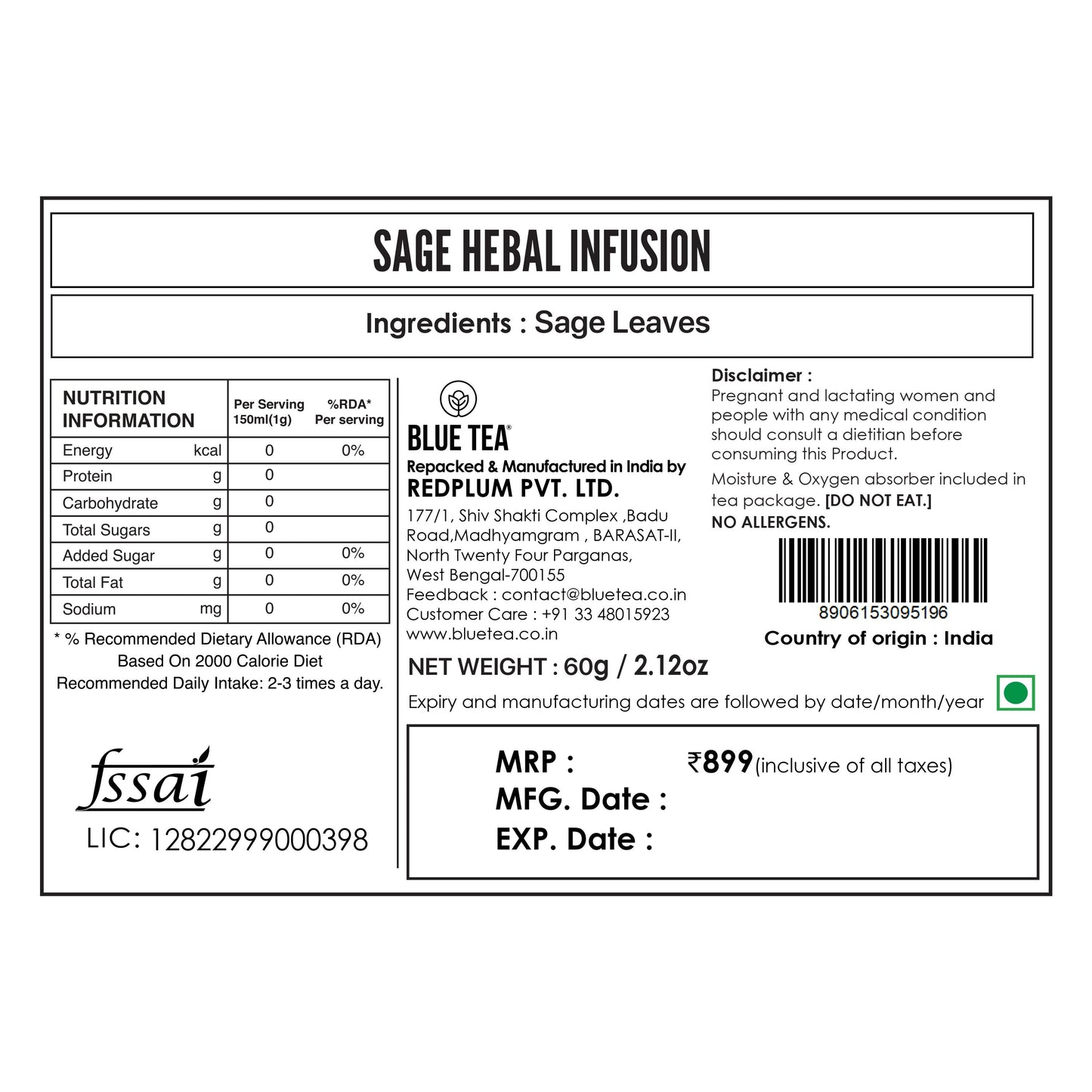 Sage Herbal Tea - 60 Tea Bags 60 Tea Bags