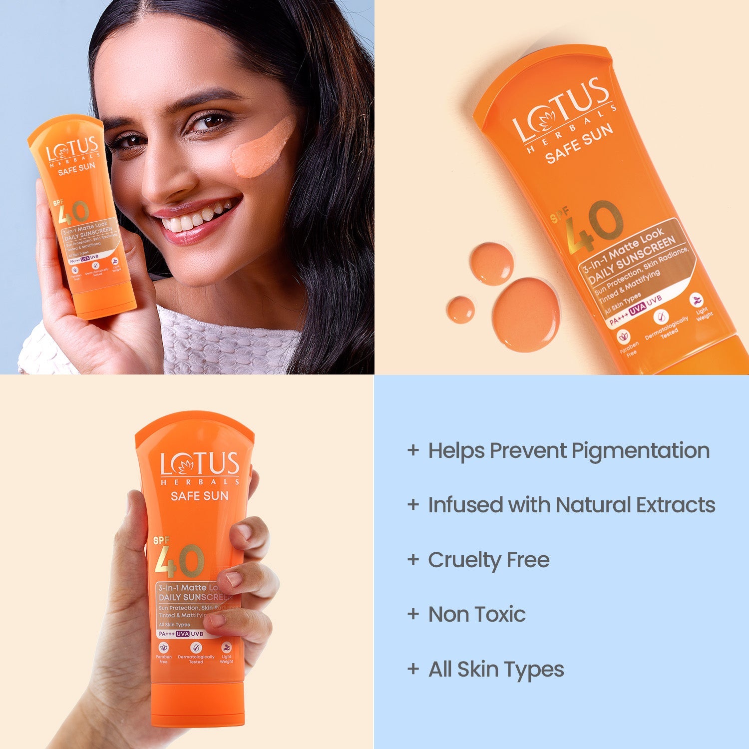 Safe Sun 3 In 1 Matte-Look Daily Sunscreen SPF 40 PA+++ 75g