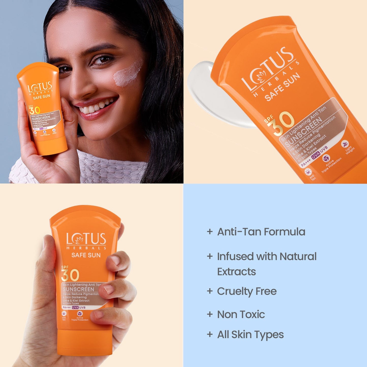 SAFE SUN Skin Lightening SUNSCREEN SPF-30 50g Pack of 2