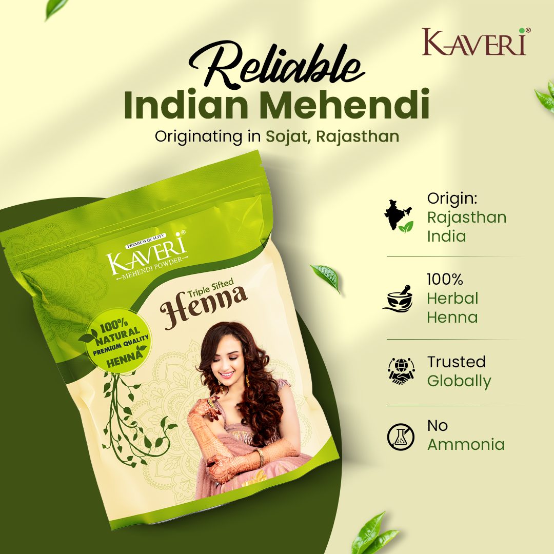 Kaveri Triple Sifted Mehendi Powder 100% Natural Henna Powder for Hair, Hands & Feet 250g