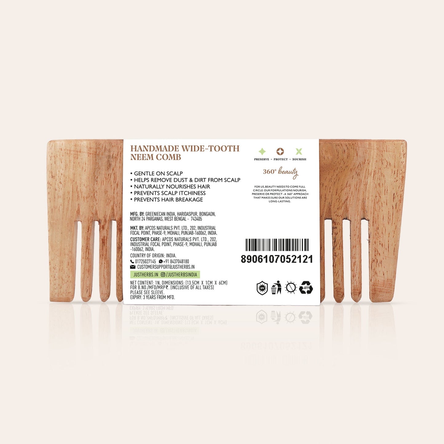Handmade Wide-Tooth Neem Comb 35g