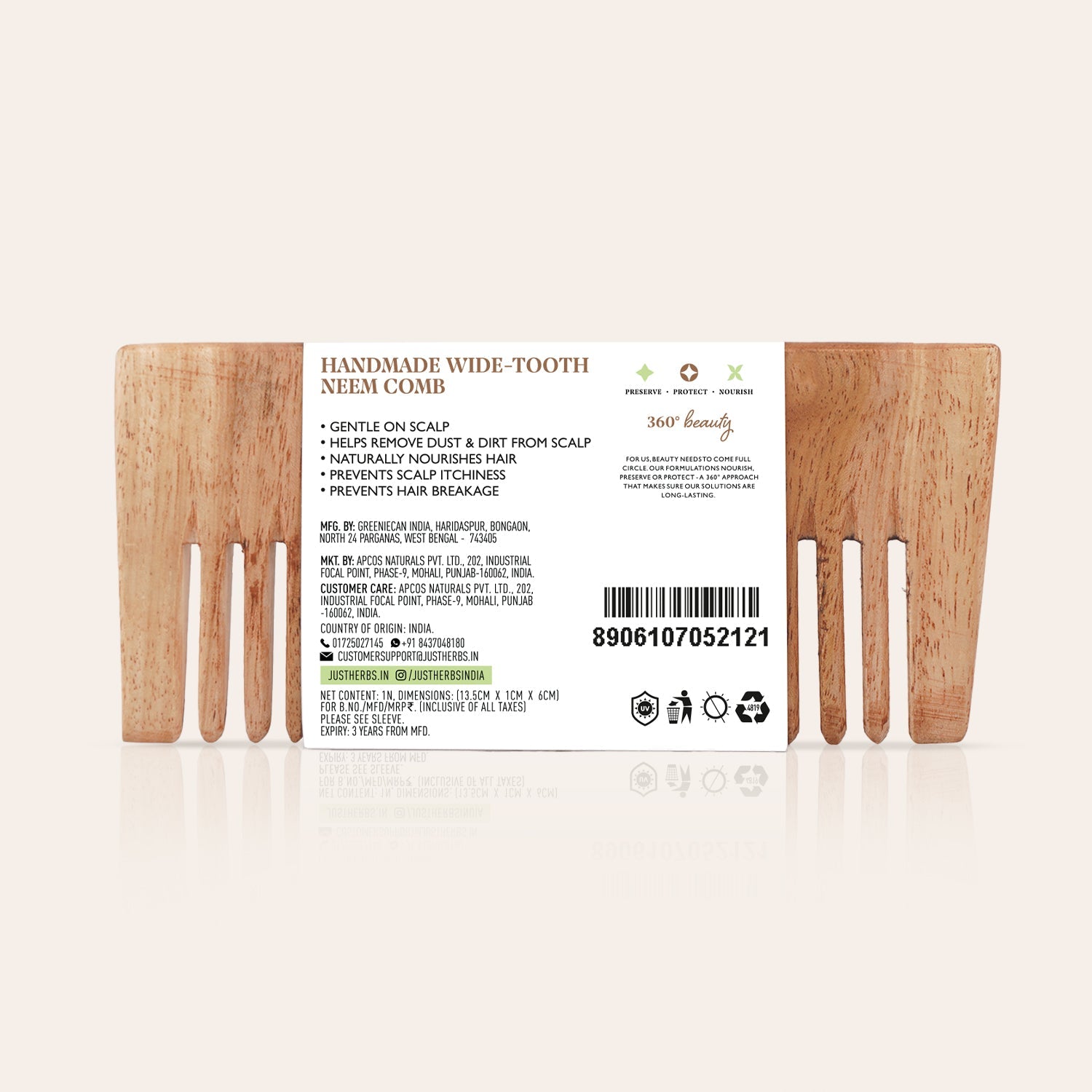 Handmade Wide-Tooth Neem Comb 35g