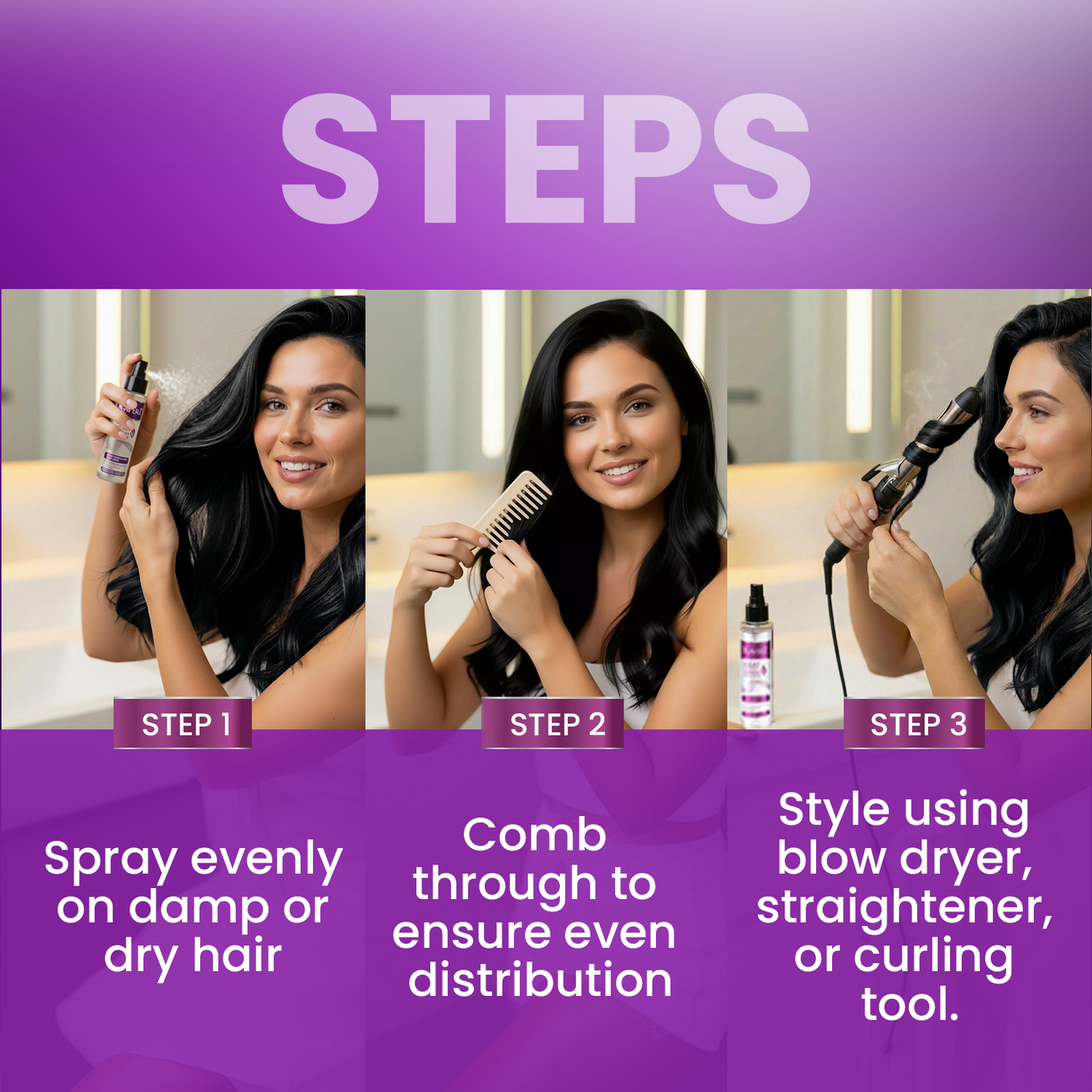 Kaveri Complete Hair Care Combo – Heat Protect Spray + Ayurvedic Shampoo + Natural Black Hair Color