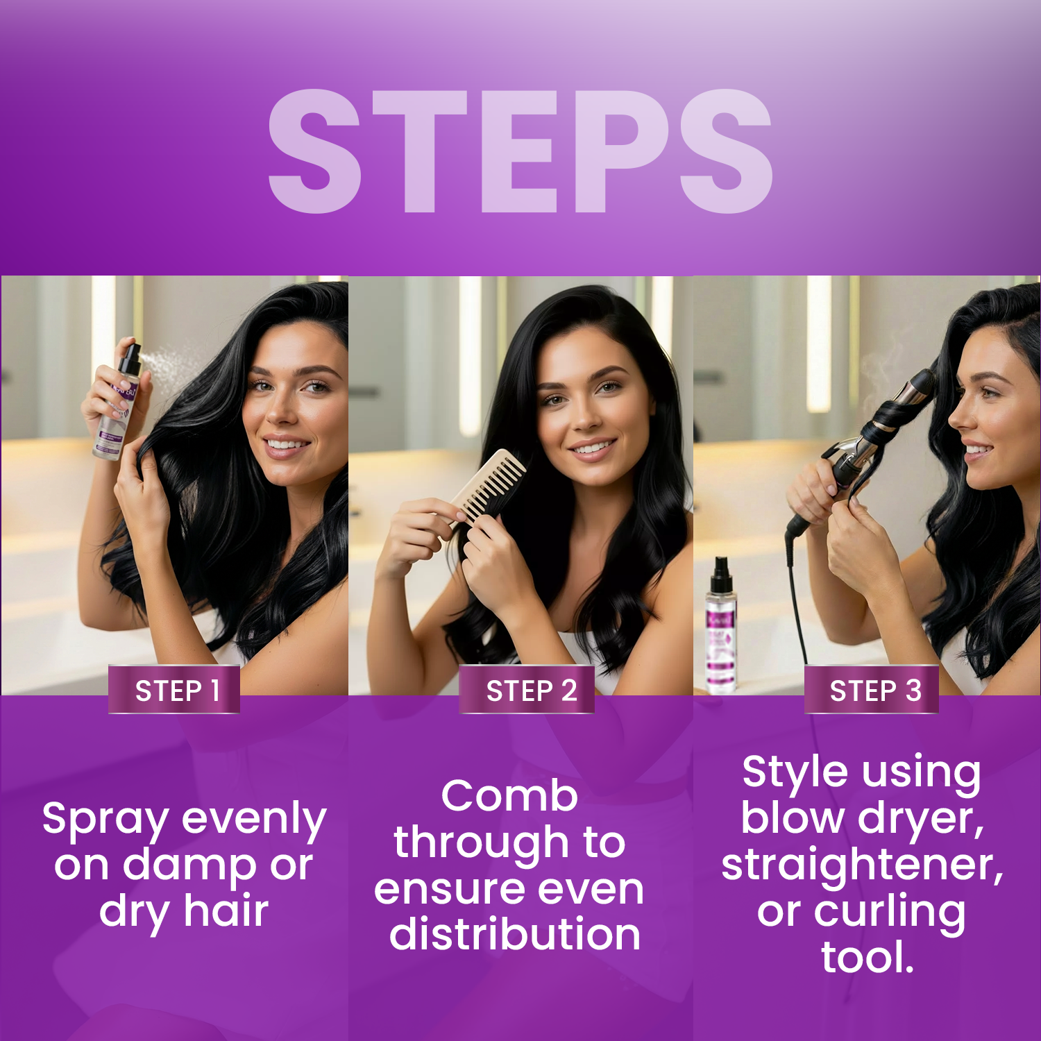 Kaveri Complete Hair Care Combo – Heat Protect Spray + Ayurvedic Shampoo + Natural Black Hair Color