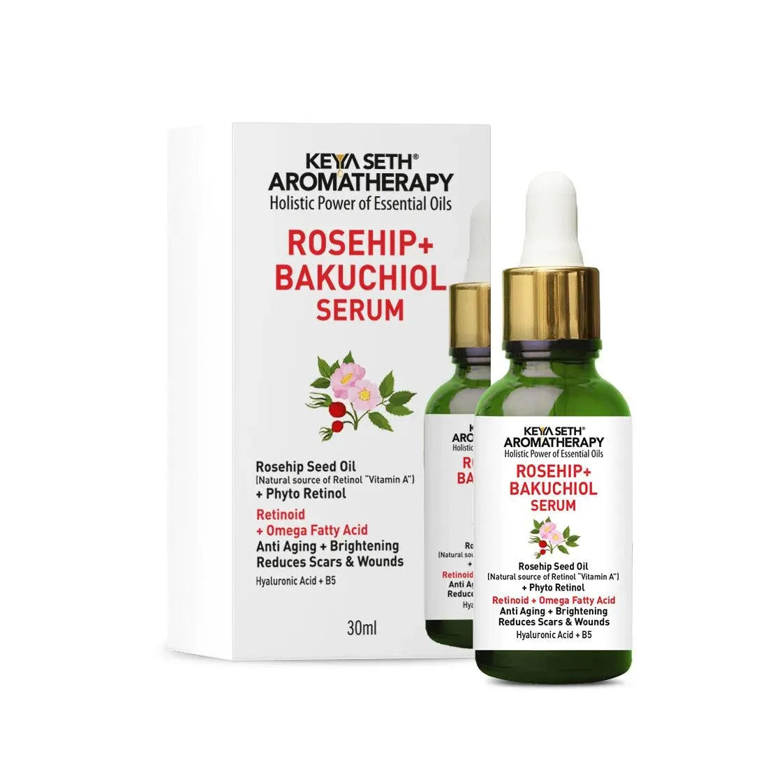 Rosehip + Bakuchiol Serum, Phyto Retinol + Omega Fatty Acids + Vitamin A, Anti-Ageing Wrinkles Fine Lines Brightening Scars, Hyaluronic Acid + B5 30ml