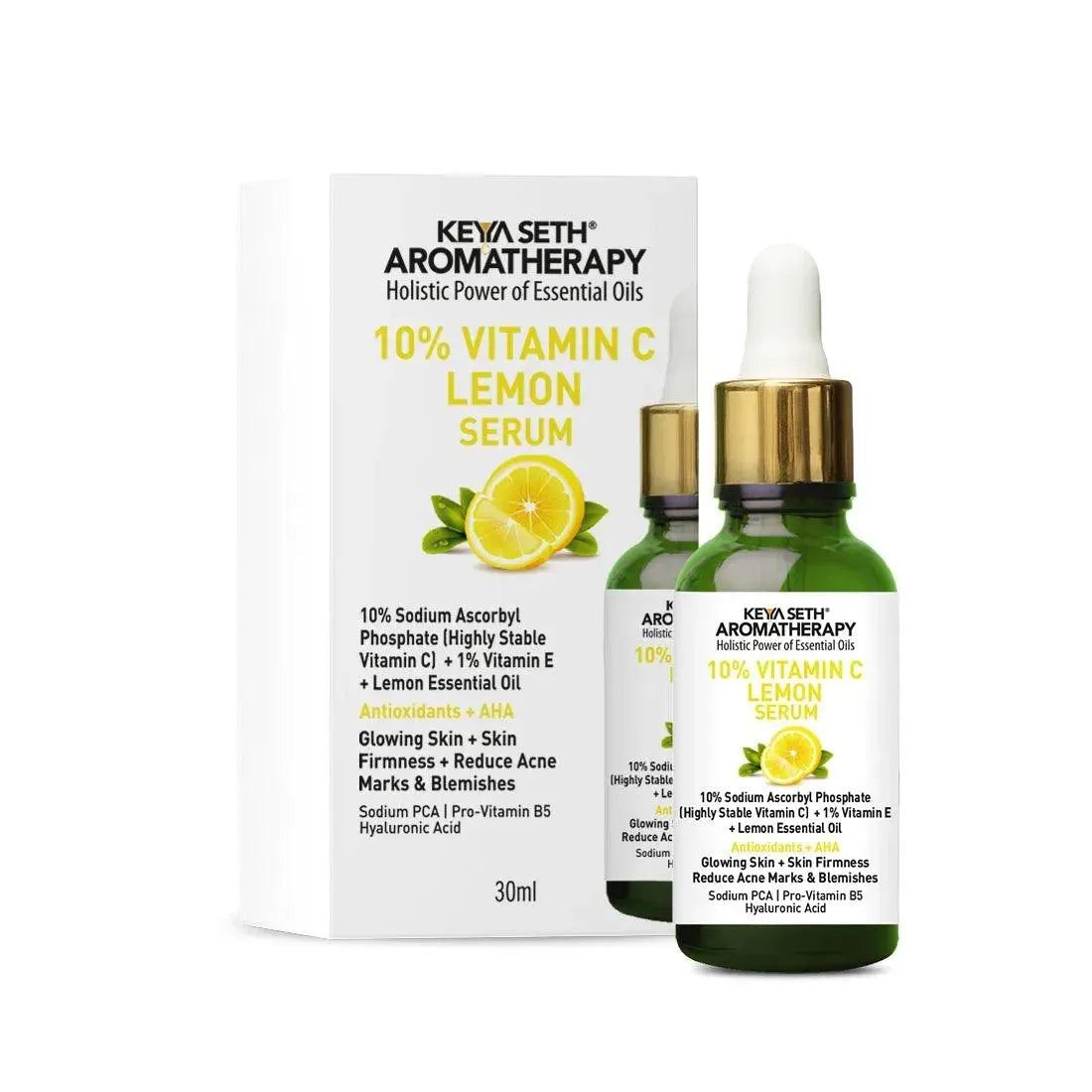 10% Vitamin C Lemon Serum, Sodium Ascorbyl Phosphate + Vitamin E & Lemon Essential Oil, Antioxidants + AHA, Glowing Skin & Firmness, Reduces Acne Marks 30ml