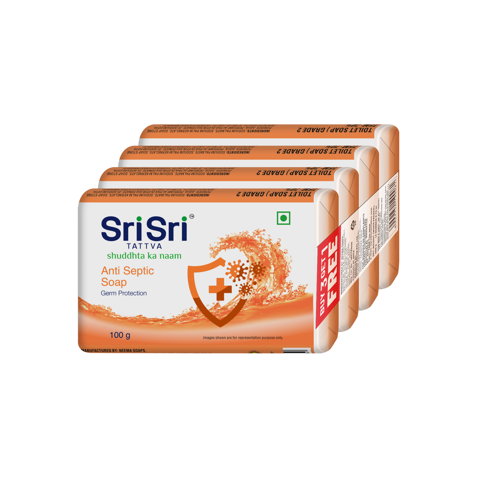 【Sri Sri Tattva】 Antiseptic Soap (Germ Protection) Buy 3 Get 1 Free｜ 殺菌石けん（除菌・防菌） 3個買うと1個無料｜ 100g×4個