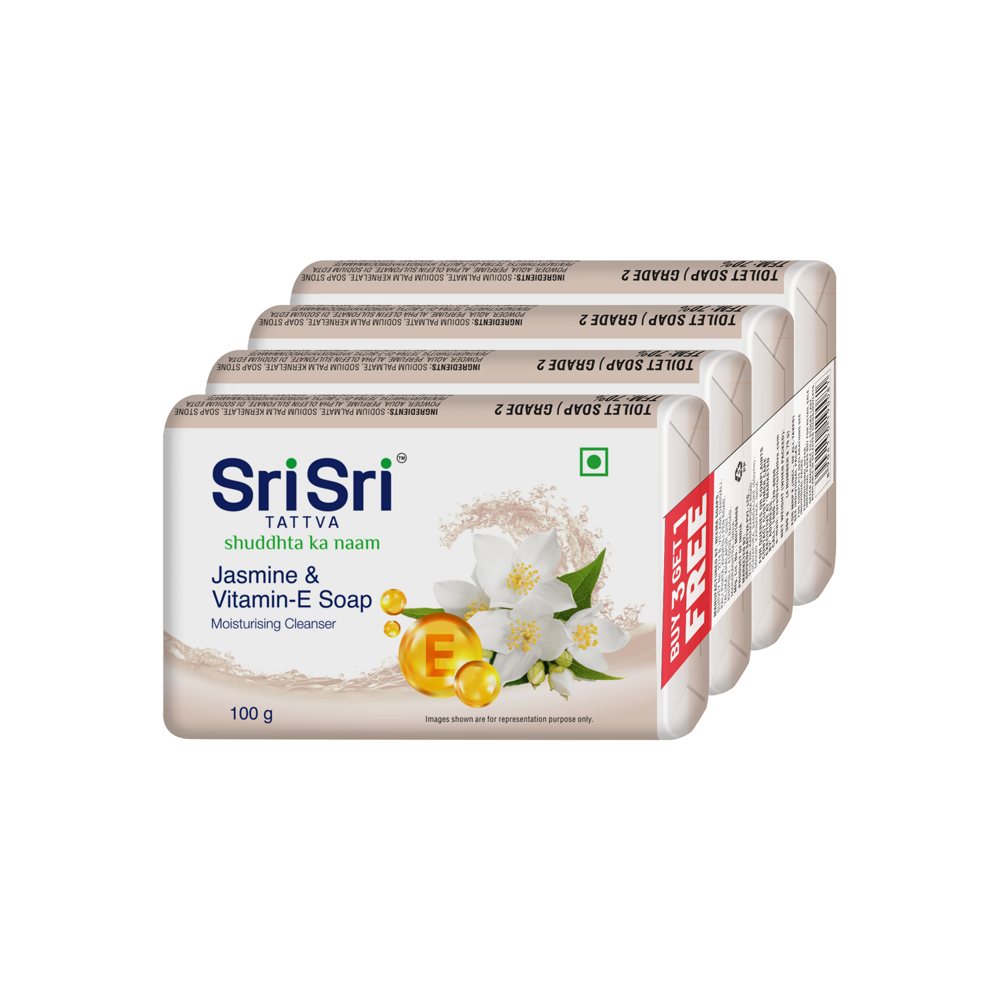 Jasmine & Vitamin E Soap | A Moisturising Cleanser | Buy 3 Get 1 Free | 100 g Each 3G