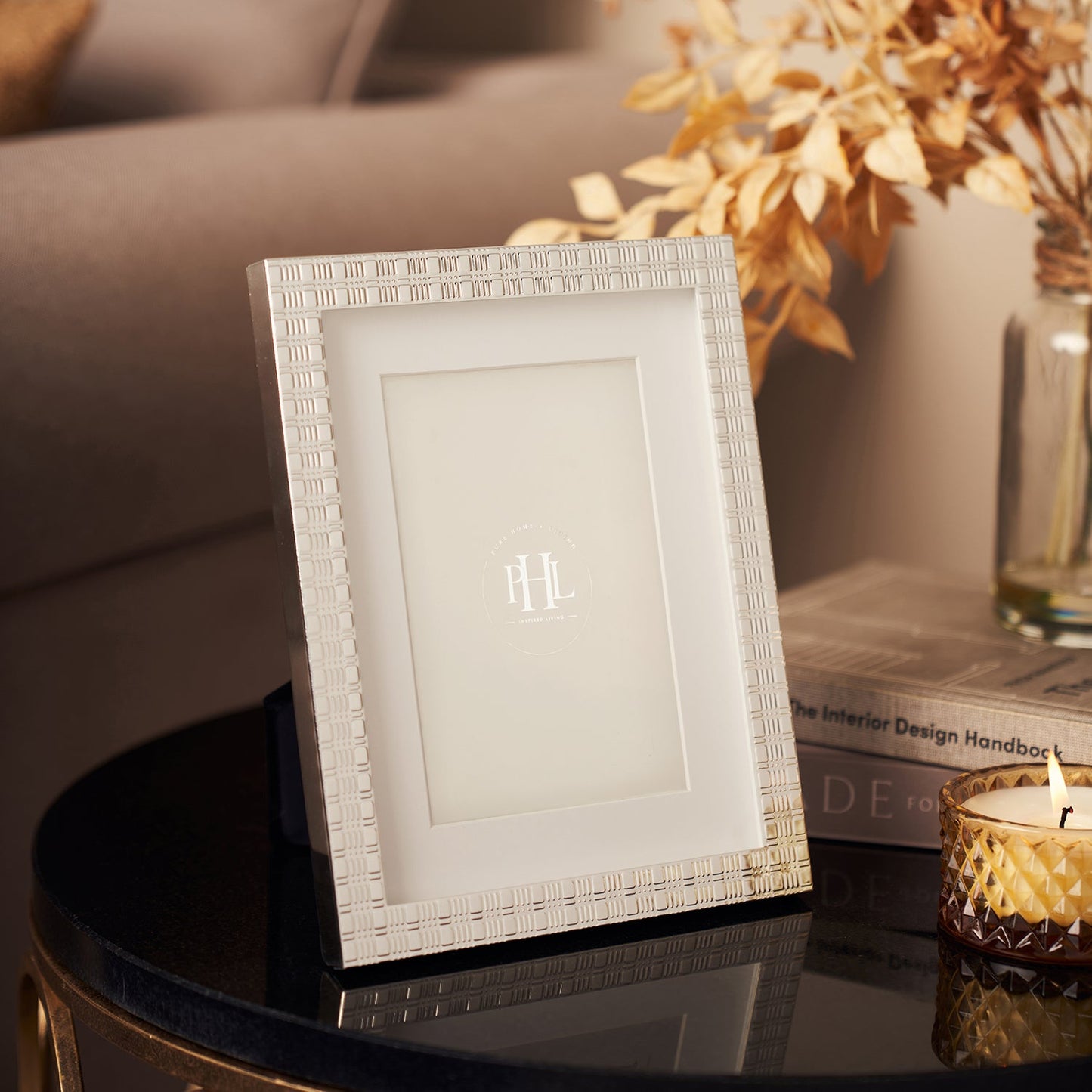 Silver Plated Geometric Pattern Metal Photo Frame - Small