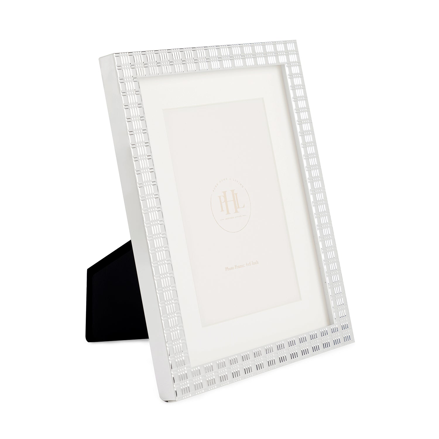 Silver Plated Geometric Pattern Metal Photo Frame - Small