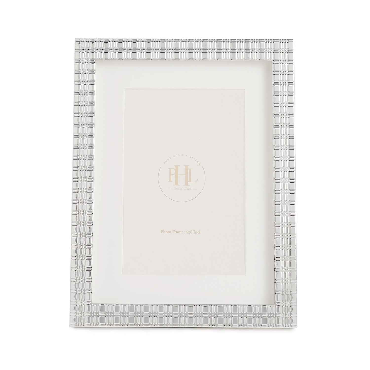 Silver Plated Geometric Pattern Metal Photo Frame - Small