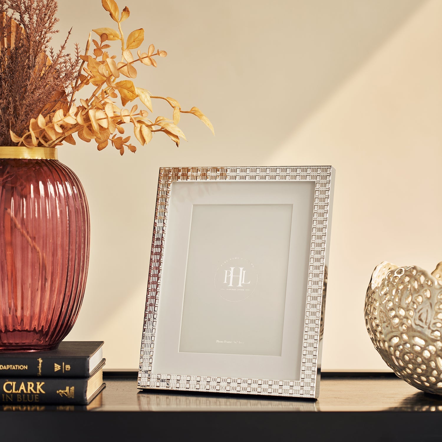 Silver Plated Geometric Pattern Metal Photo Frame - Large