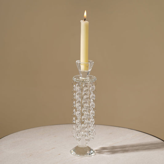 Clear Crystal Tapered Candle Holder With Hanging