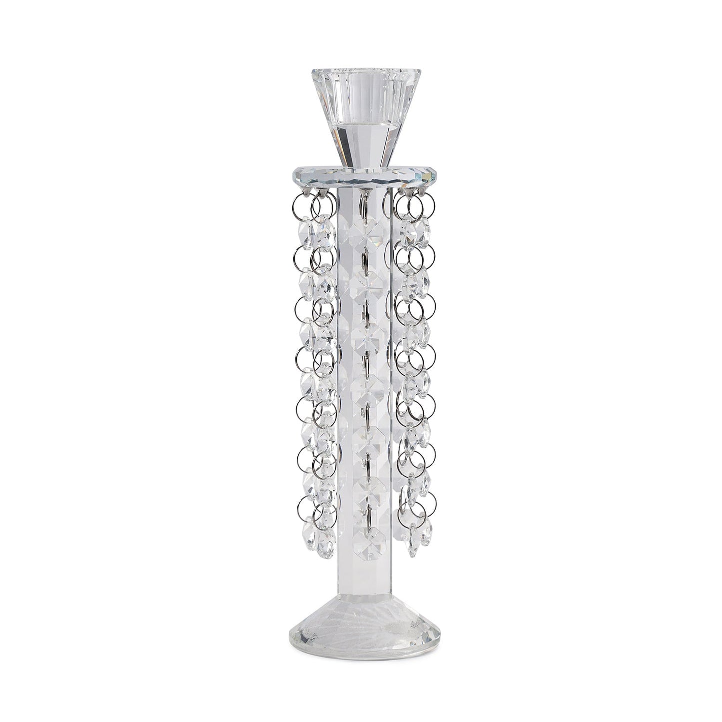 Clear Crystal Tapered Candle Holder With Hanging
