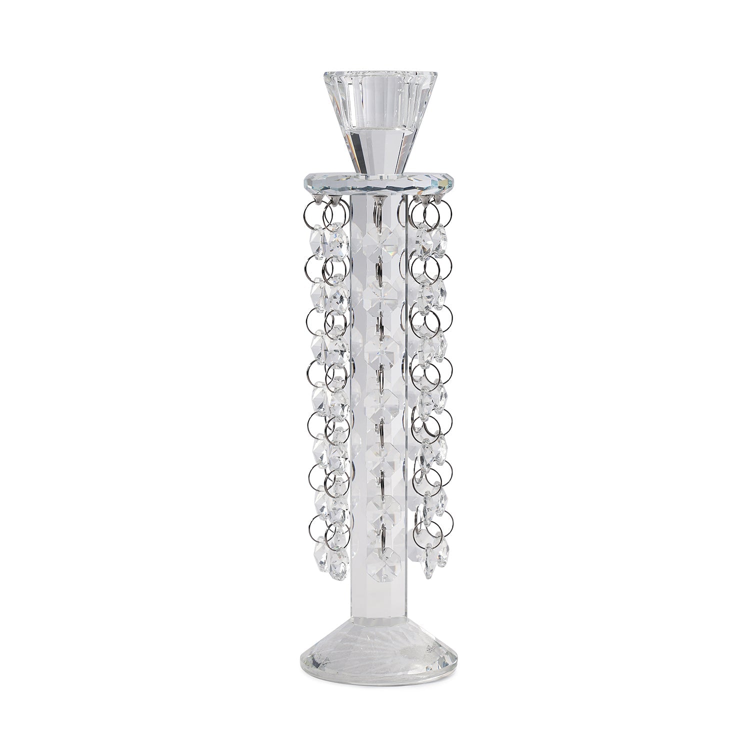 Clear Crystal Tapered Candle Holder With Hanging