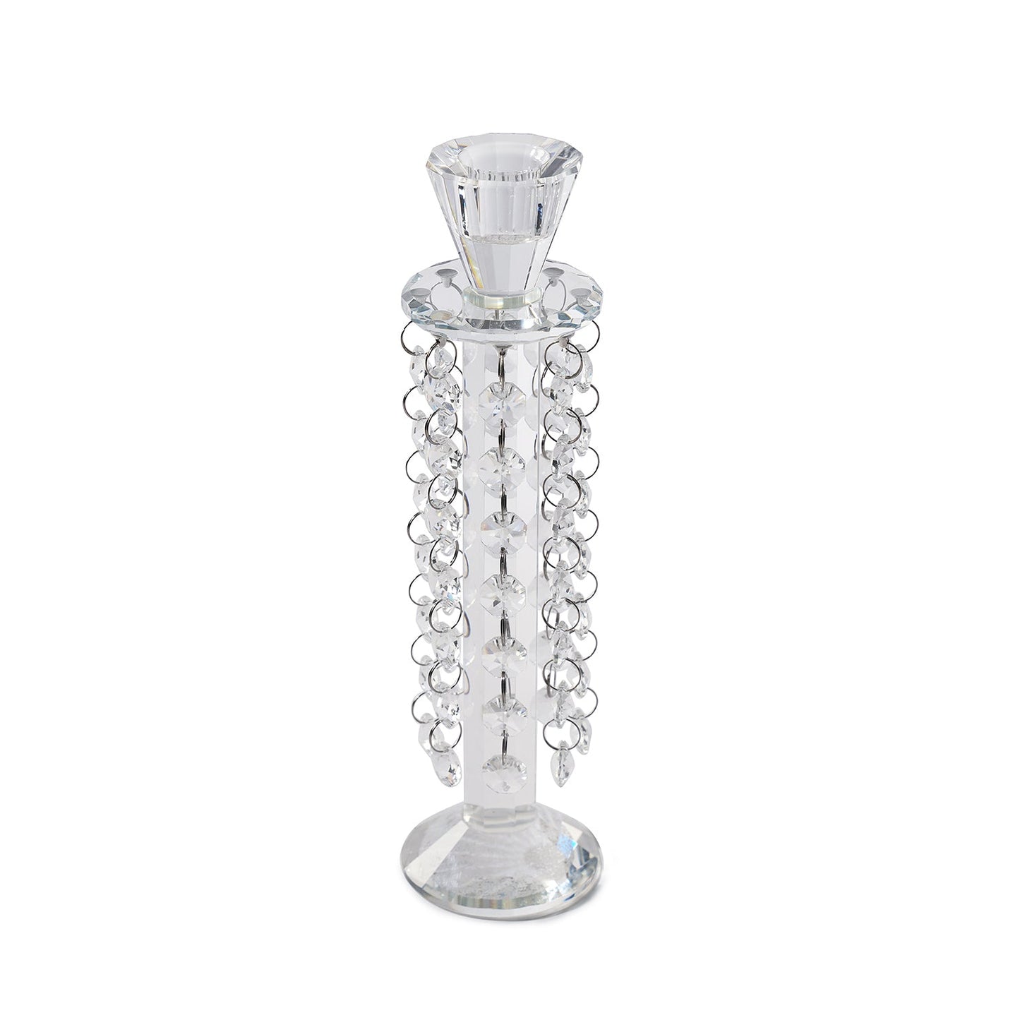 Clear Crystal Tapered Candle Holder With Hanging