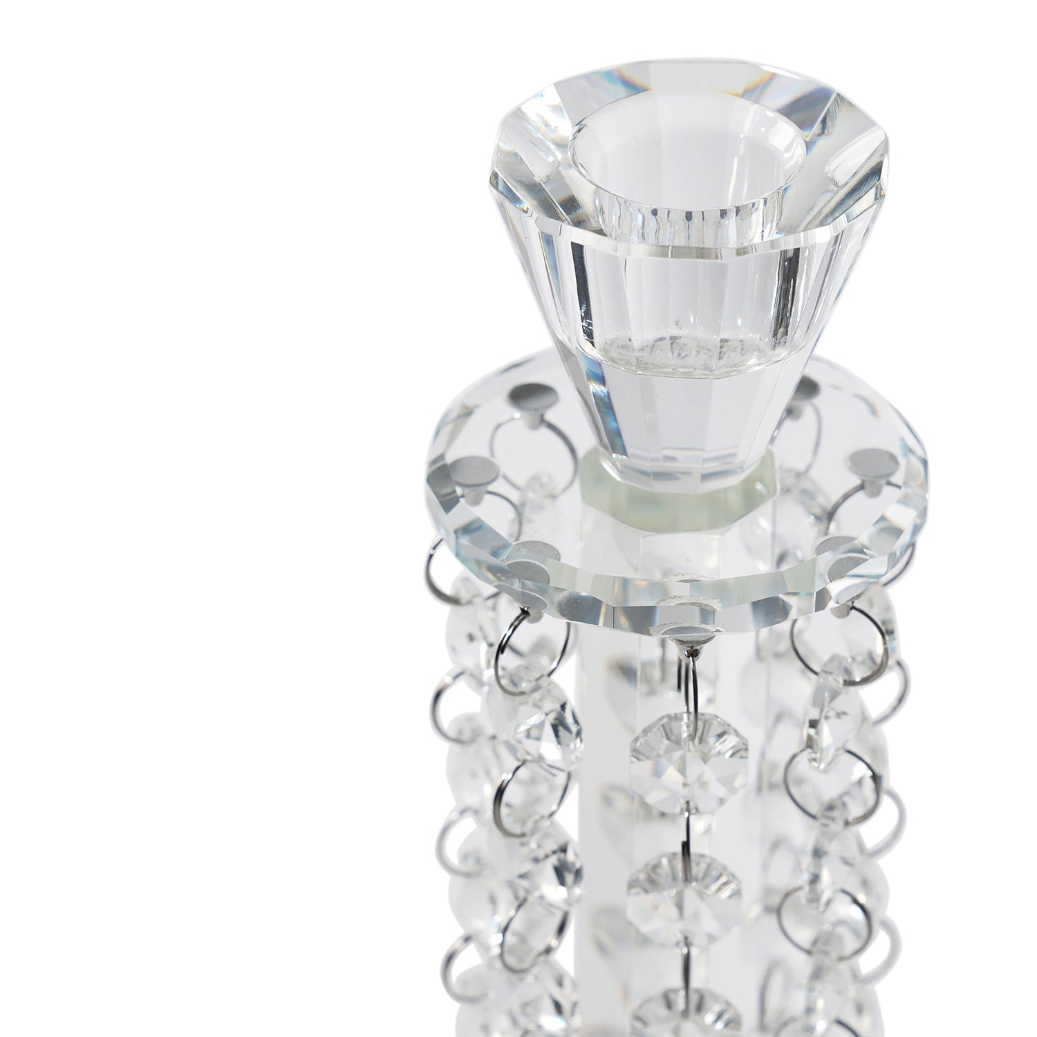 Clear Crystal Tapered Candle Holder With Hanging