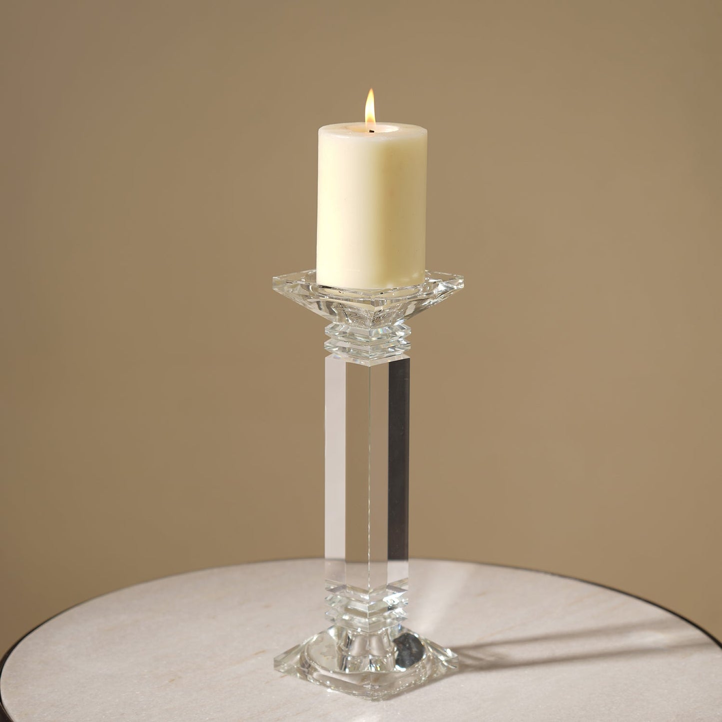 Clear Crystal Pillar Shaped Candle Holder