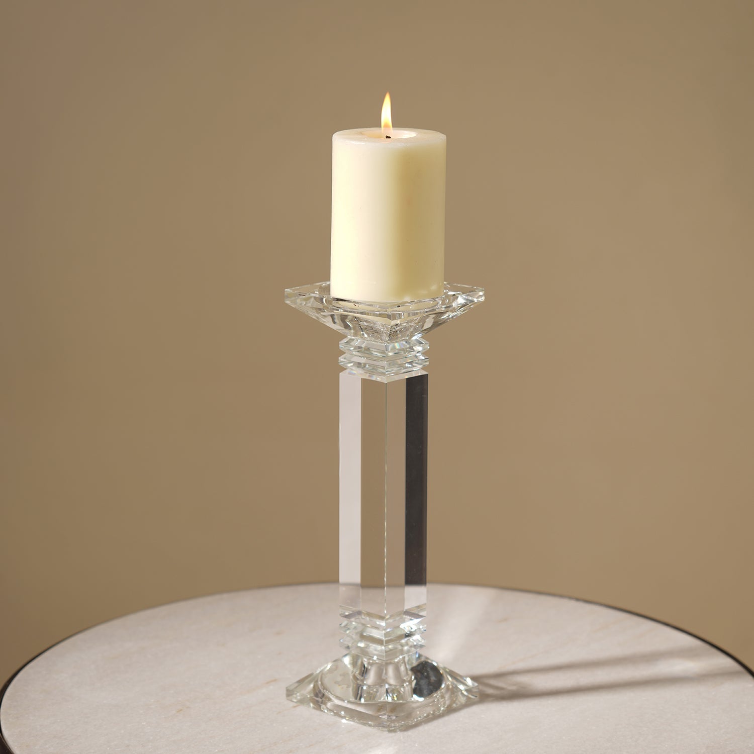 Clear Crystal Pillar Shaped Candle Holder
