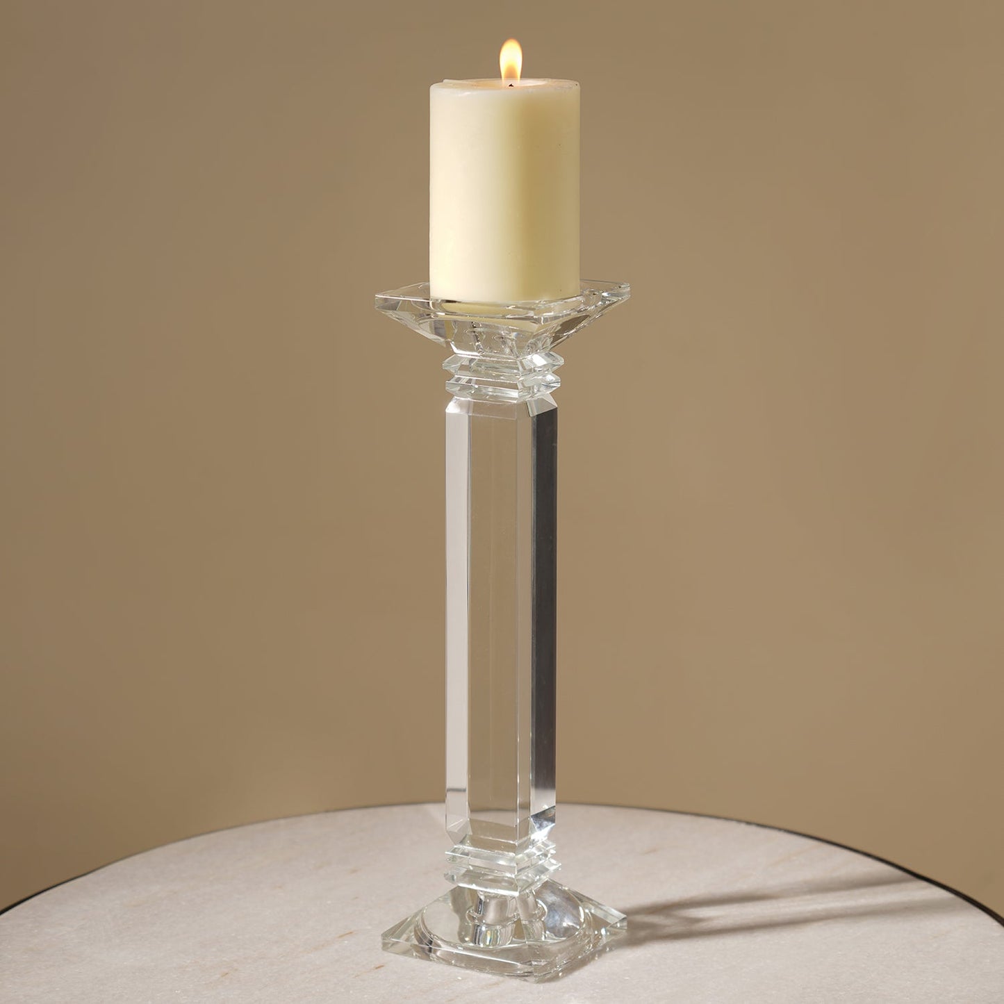 Clear Crystal Pillar Shaped Candle Holder- Large