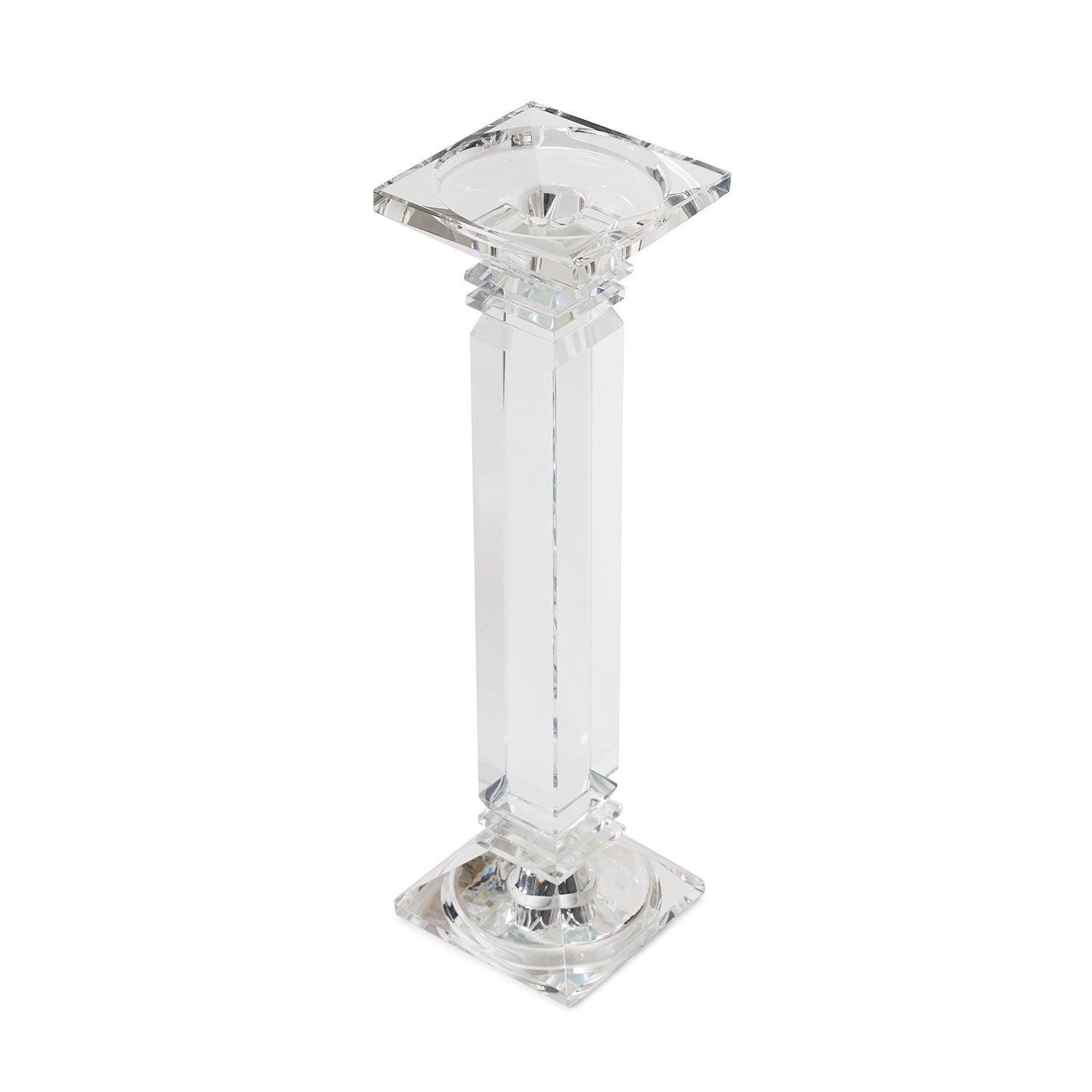 Clear Crystal Pillar Shaped Candle Holder- Large