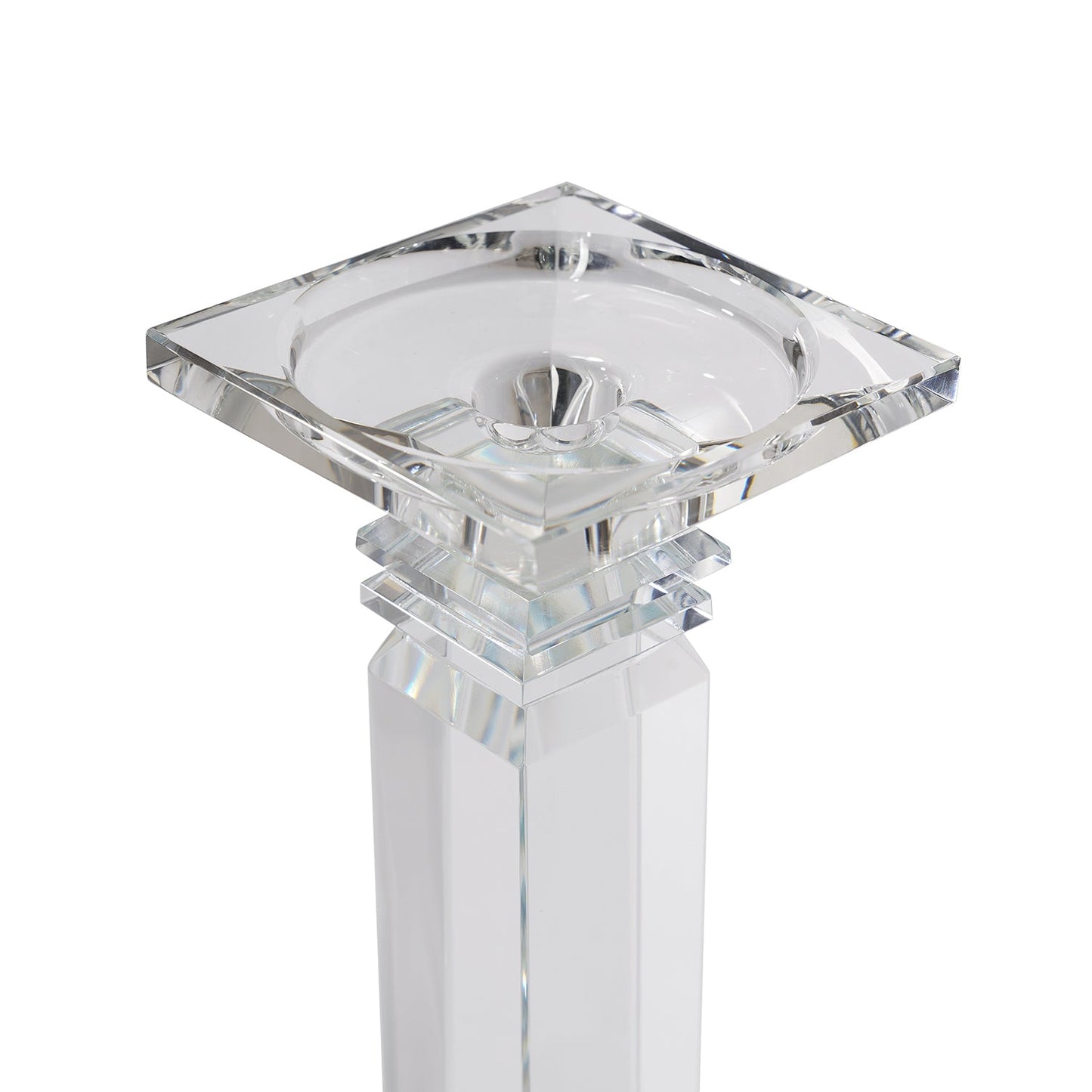 Clear Crystal Pillar Shaped Candle Holder- Large