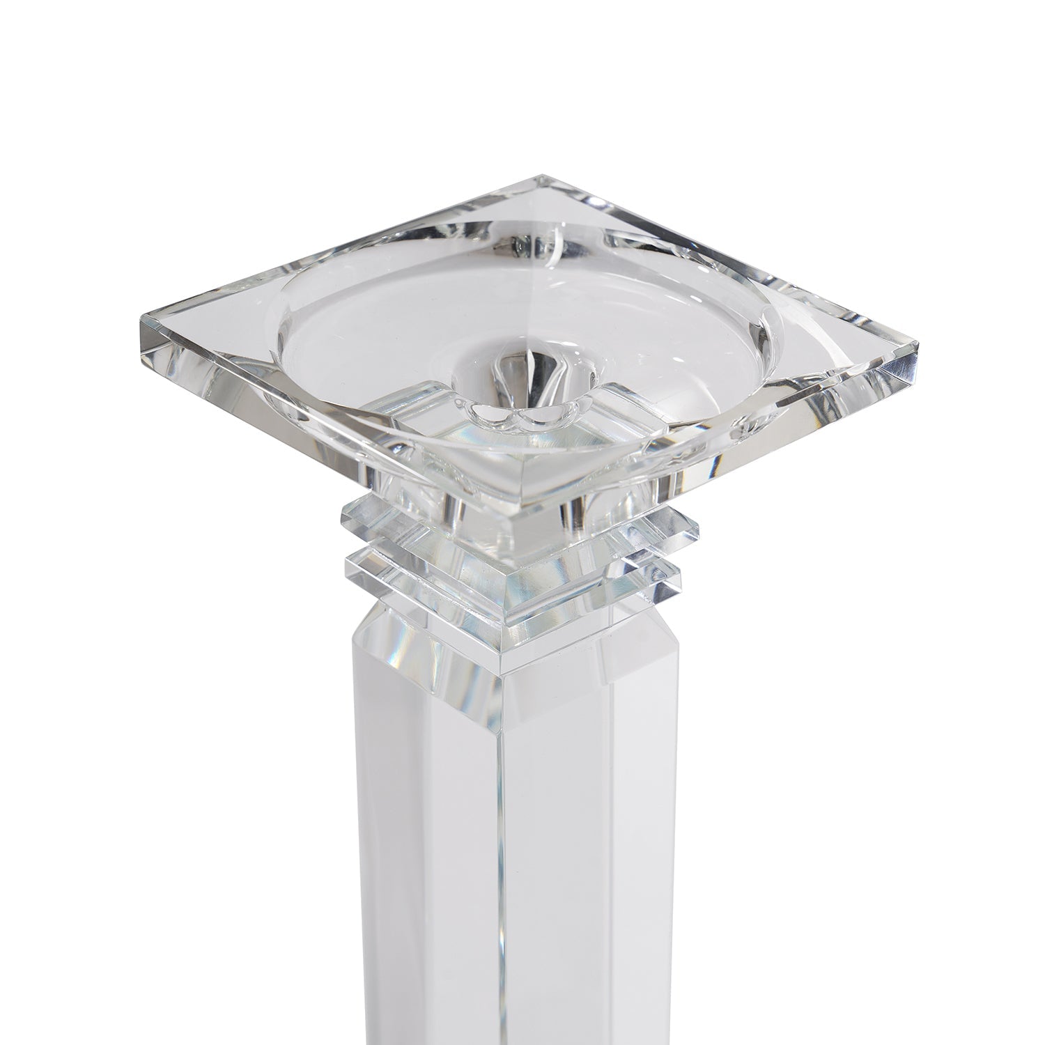 Clear Crystal Pillar Shaped Candle Holder- Large