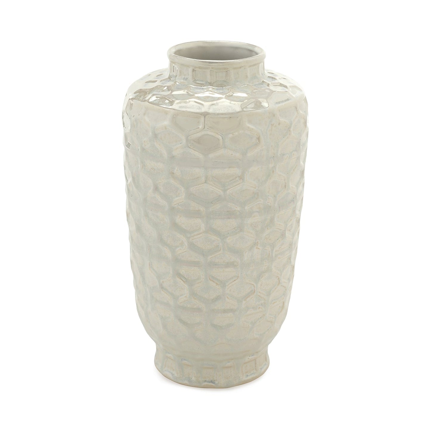 White Honeycomb Pearl Finish Ceramic Vase - Medium