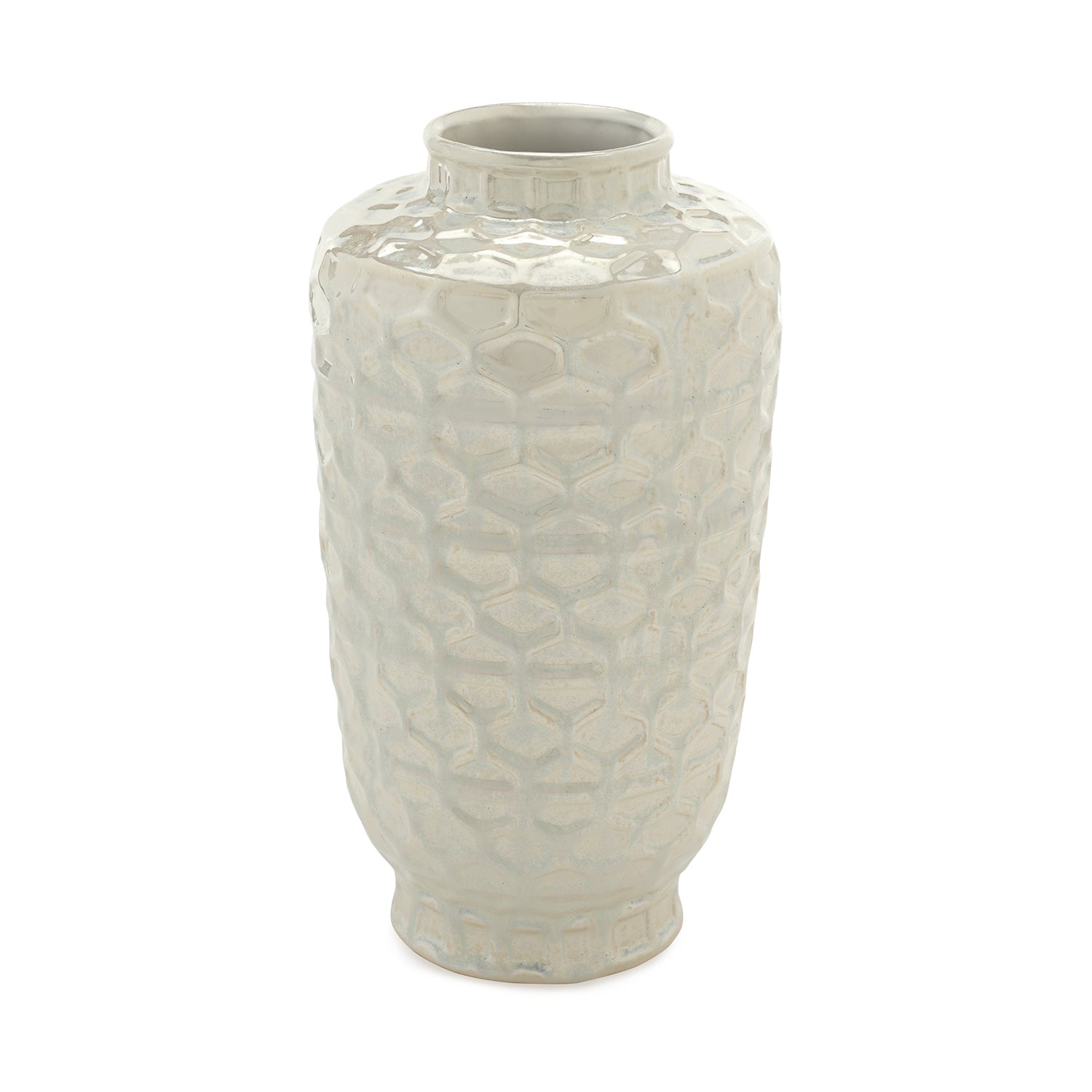 White Honeycomb Pearl Finish Ceramic Vase - Medium