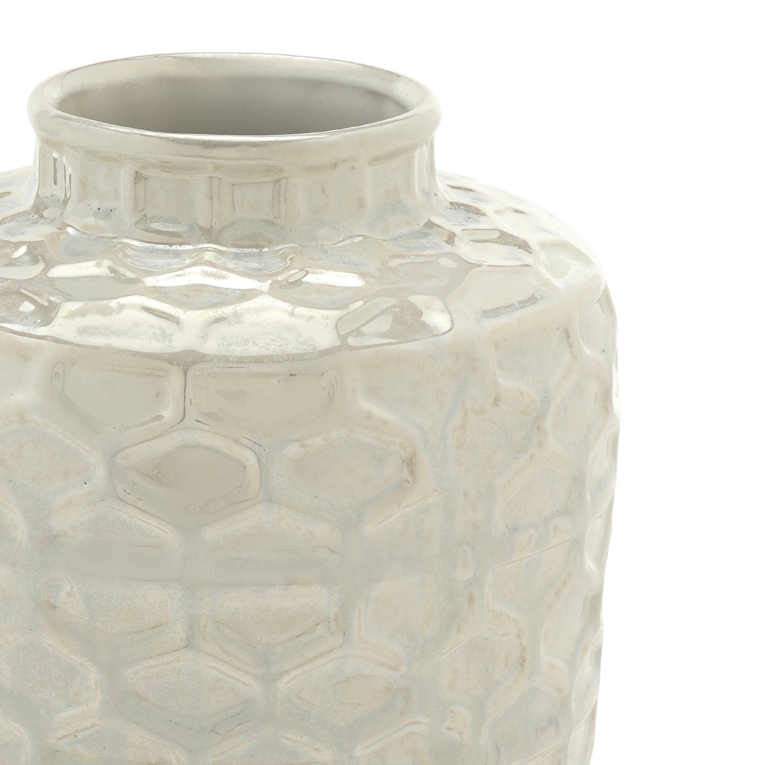 White Honeycomb Pearl Finish Ceramic Vase - Medium