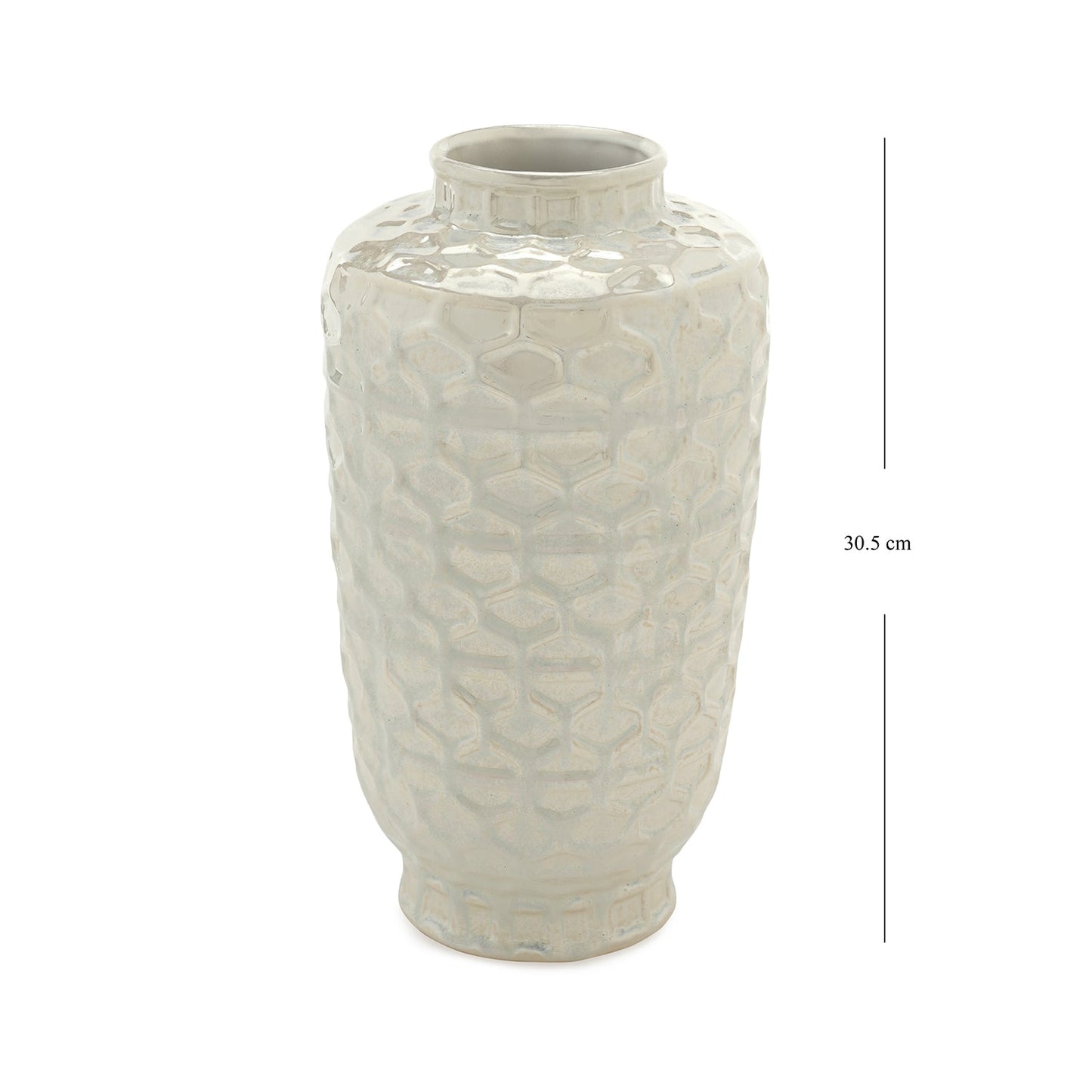 White Honeycomb Pearl Finish Ceramic Vase - Medium