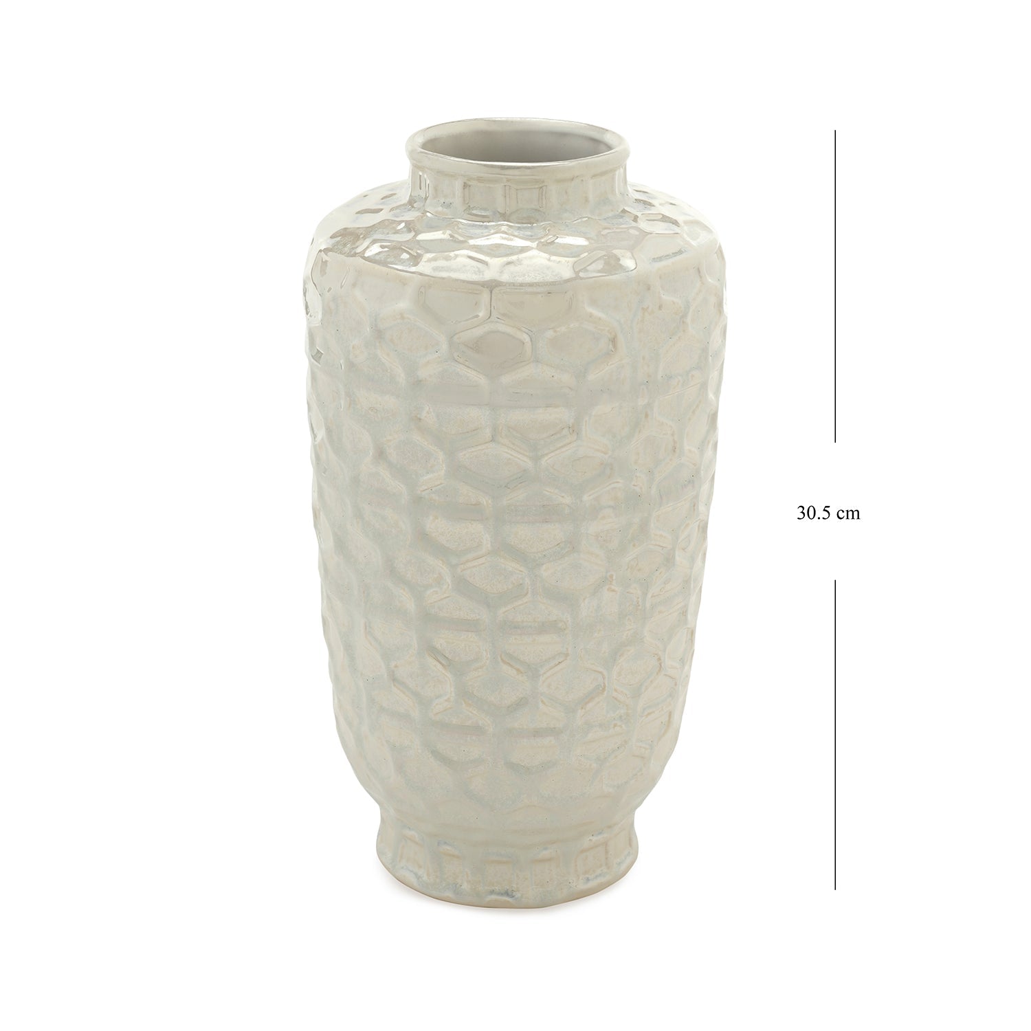 White Honeycomb Pearl Finish Ceramic Vase - Medium