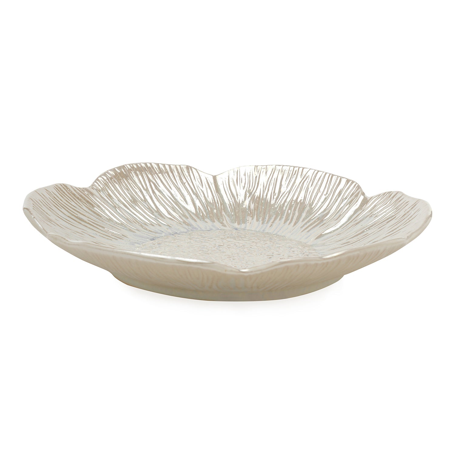 White Floral Glazed Ceramic Platter - Large