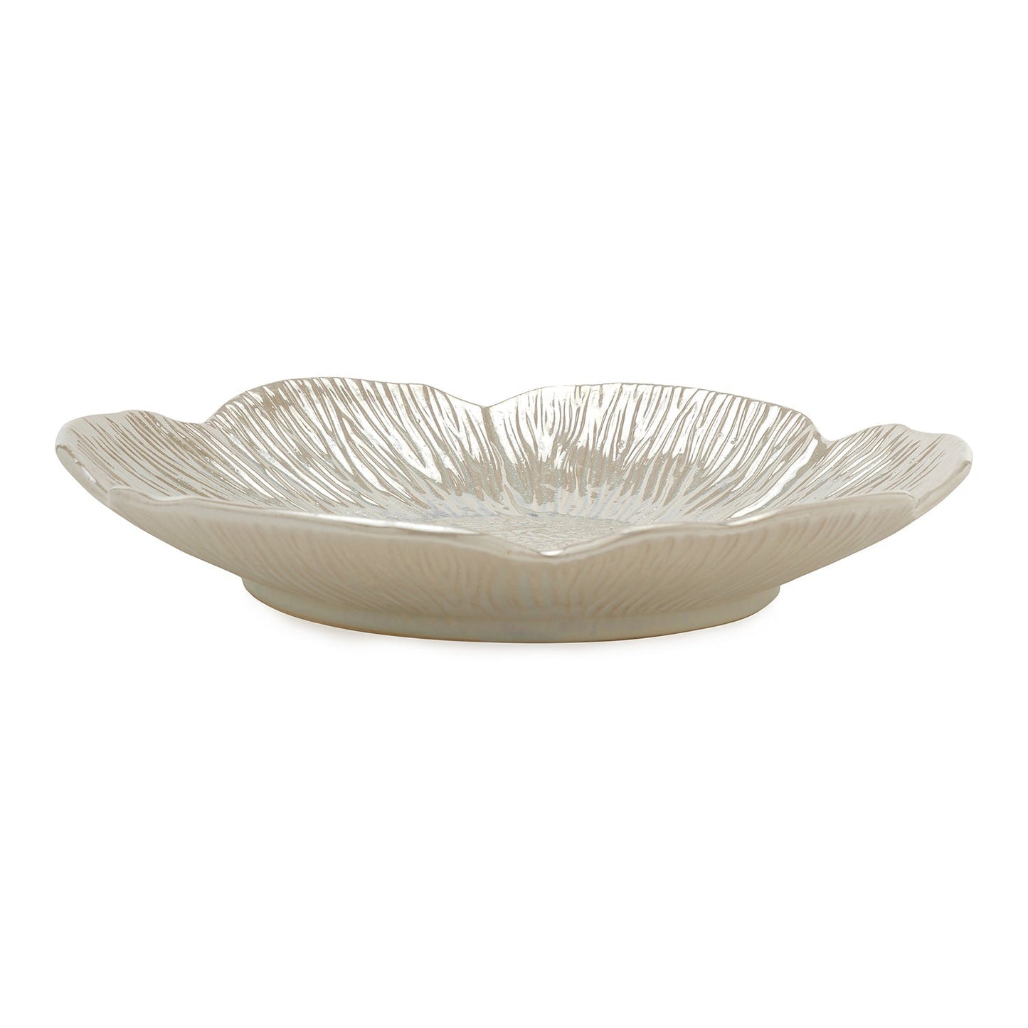 White Floral Glazed Ceramic Platter - Large
