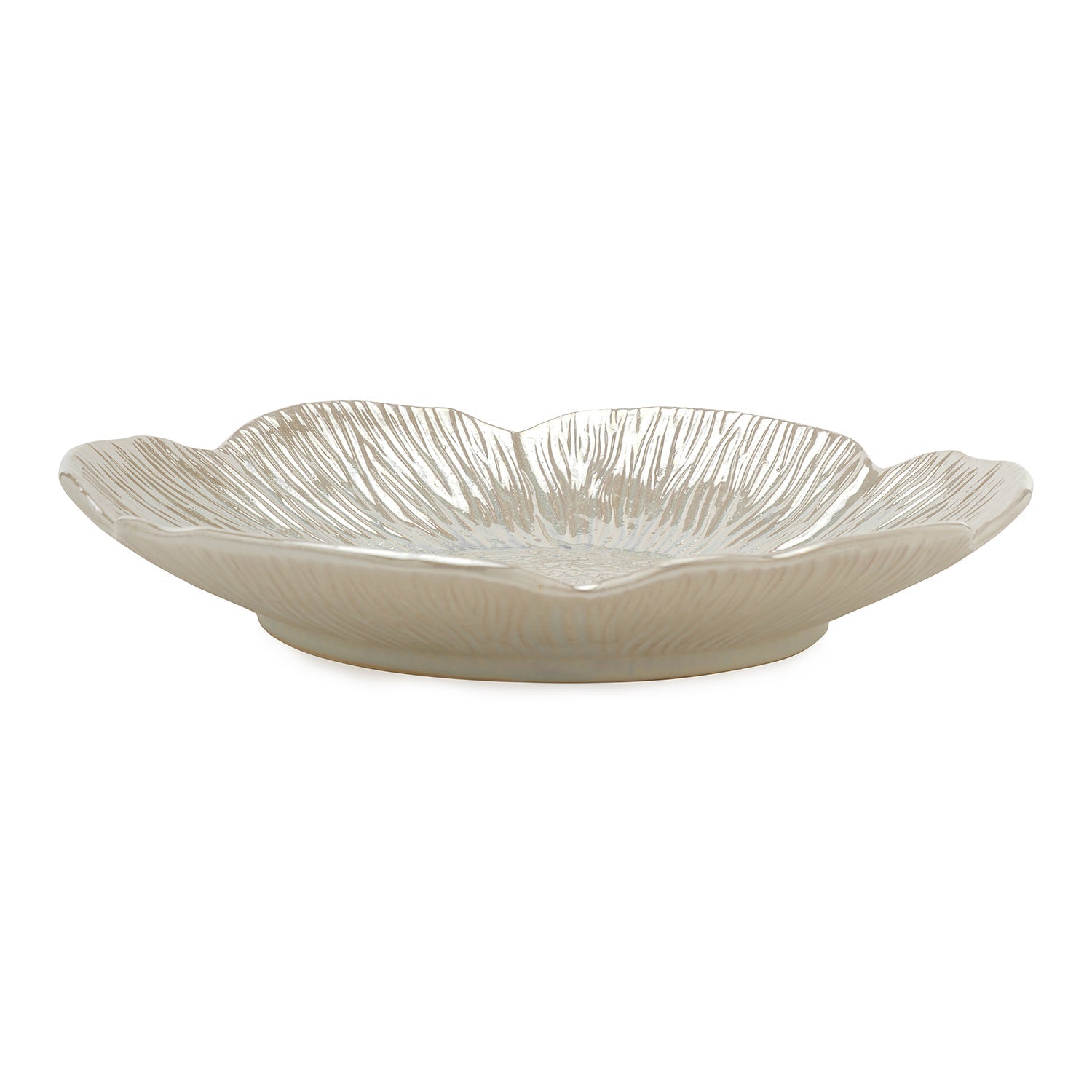 White Floral Glazed Ceramic Platter - Large