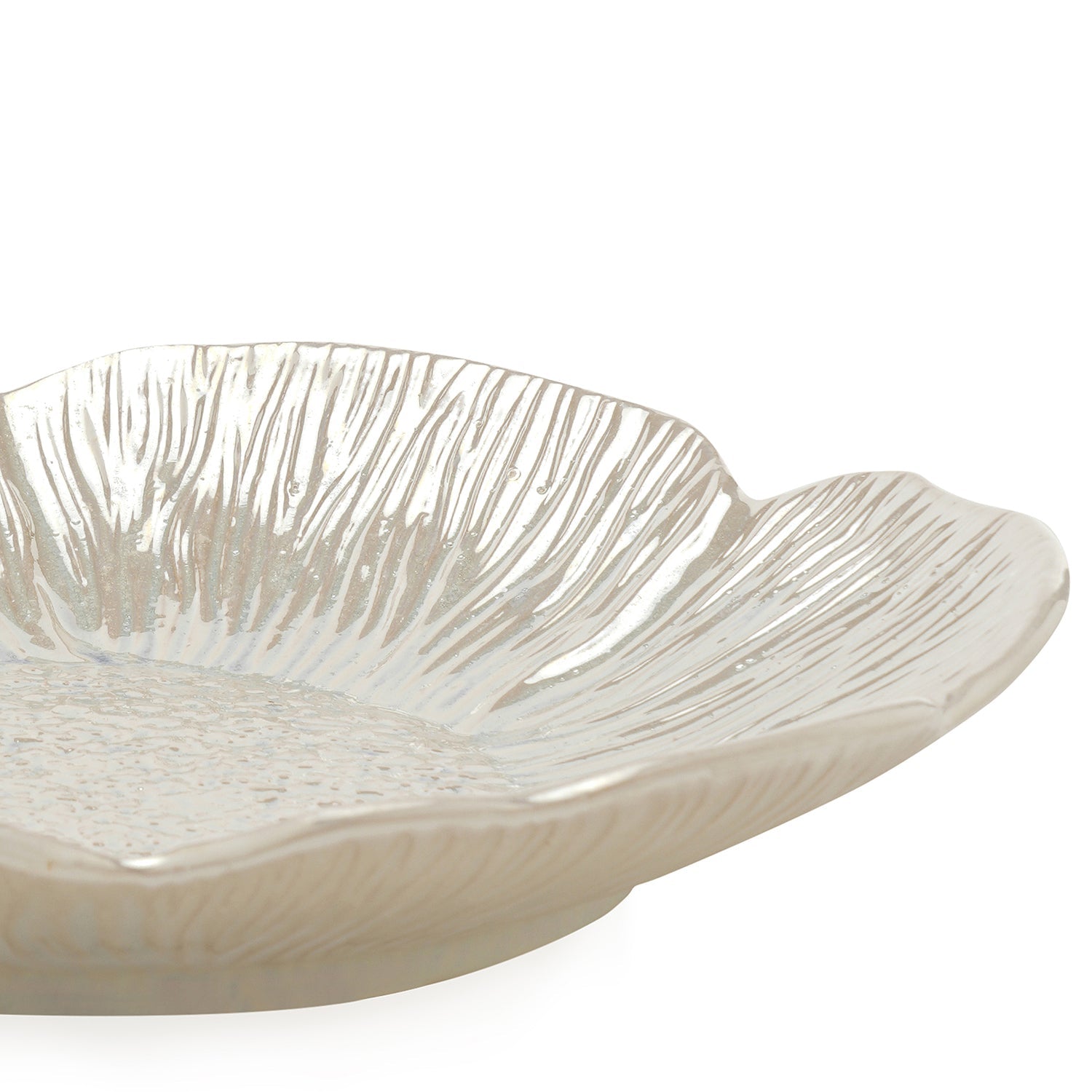 White Floral Glazed Ceramic Platter - Large