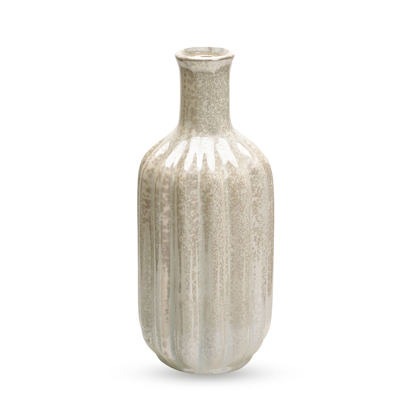 Ivory Pearl Finish Ribbed Ceramic Vase - Small