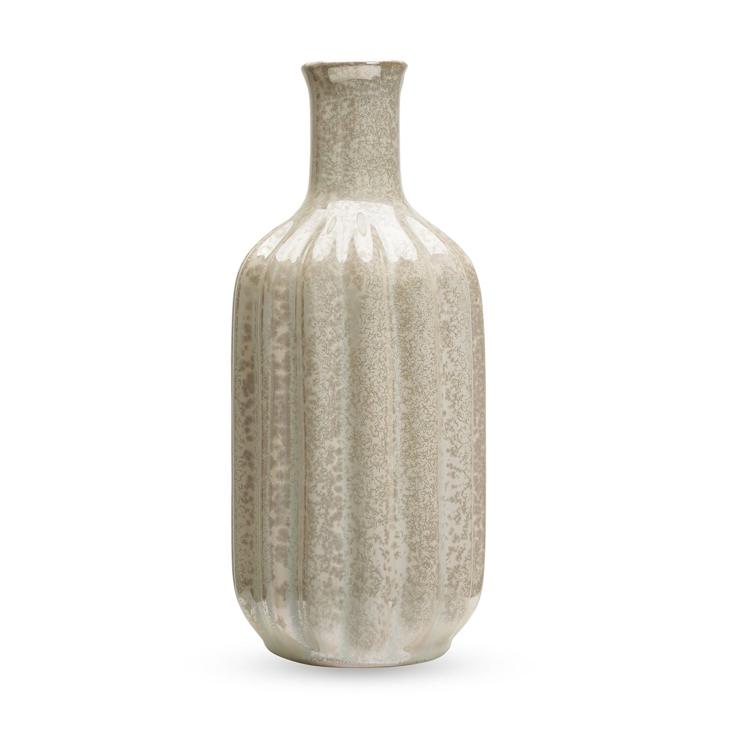 Ivory Pearl Finish Ribbed Ceramic Vase - Small