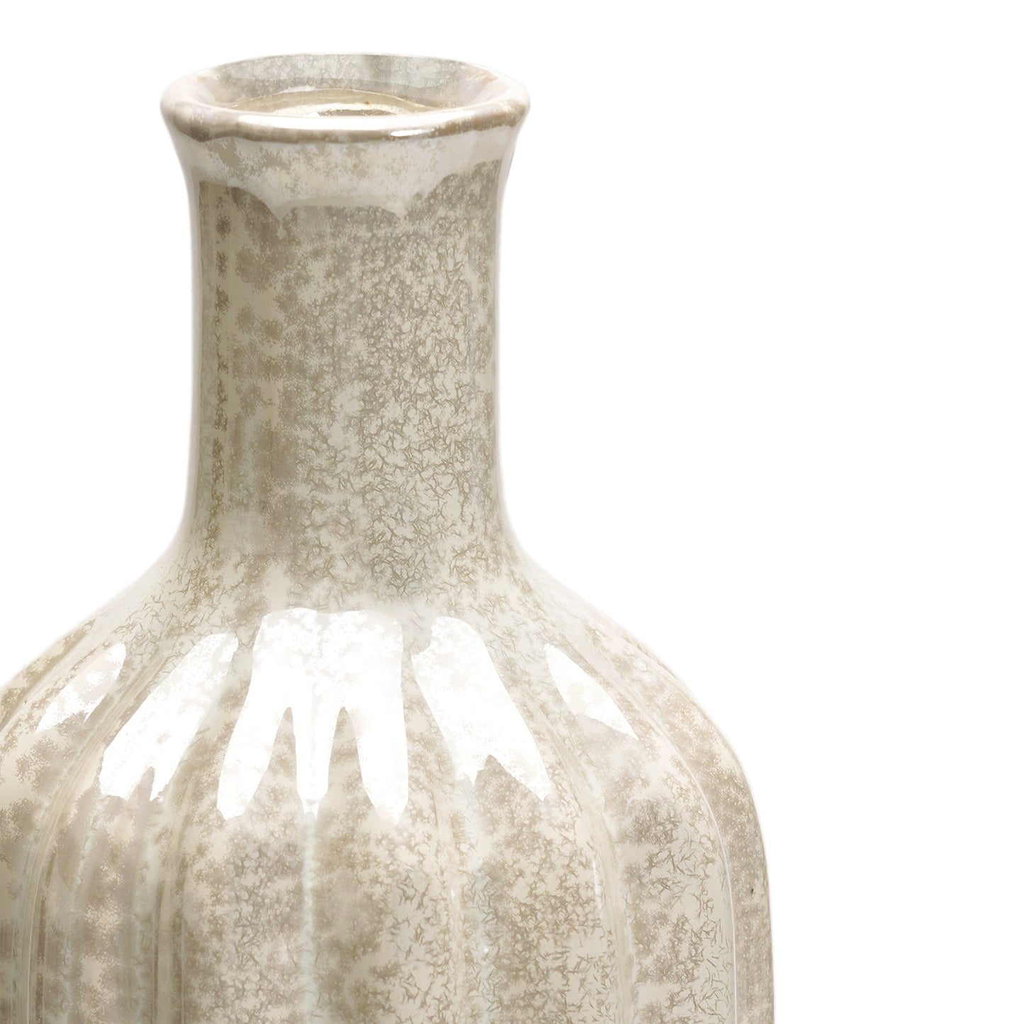 Ivory Pearl Finish Ribbed Ceramic Vase - Small