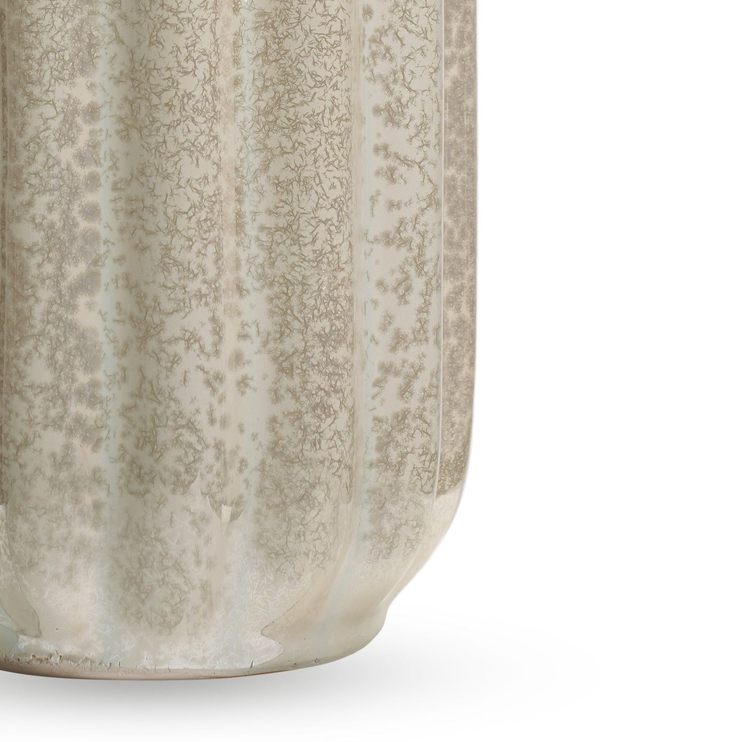 Ivory Pearl Finish Ribbed Ceramic Vase - Small