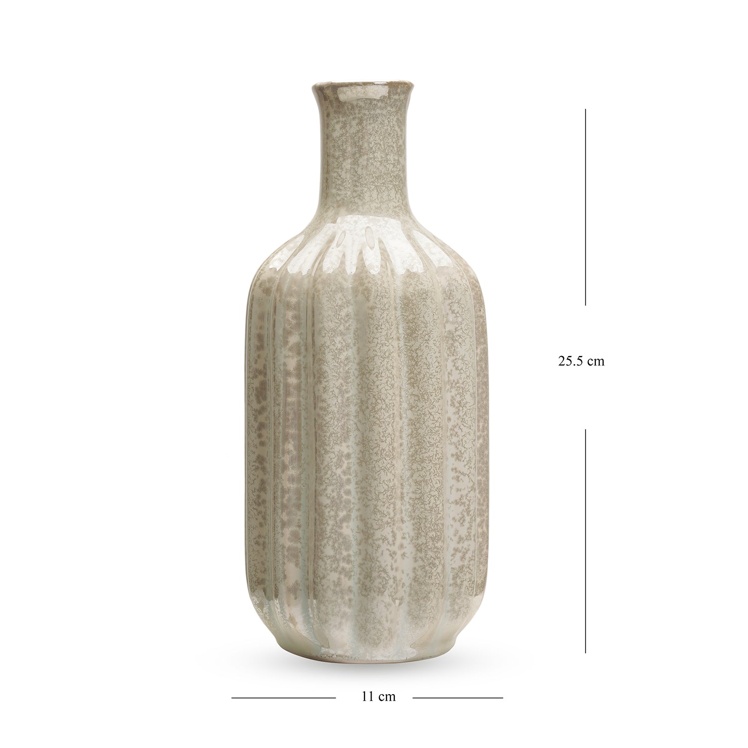 Ivory Pearl Finish Ribbed Ceramic Vase - Small