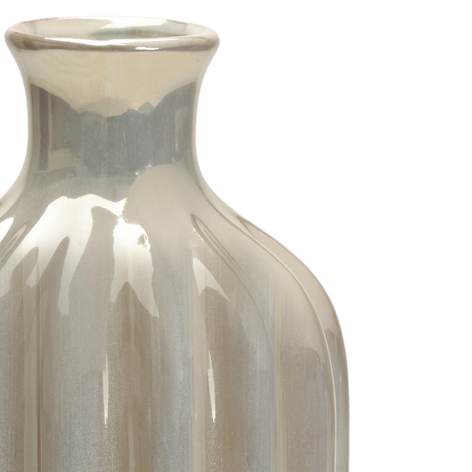 Ivory Pearl Finish Ribbed Ceramic Vase