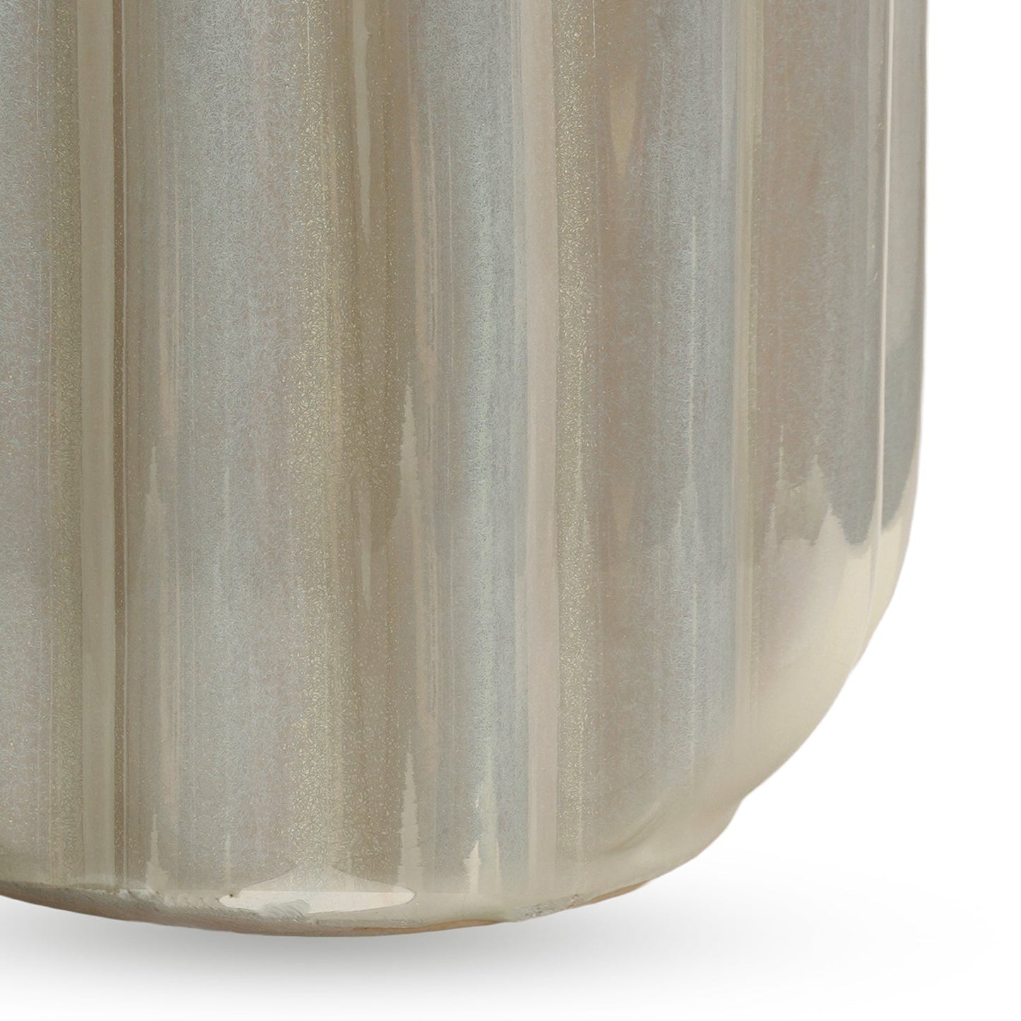 Ivory Pearl Finish Ribbed Ceramic Vase