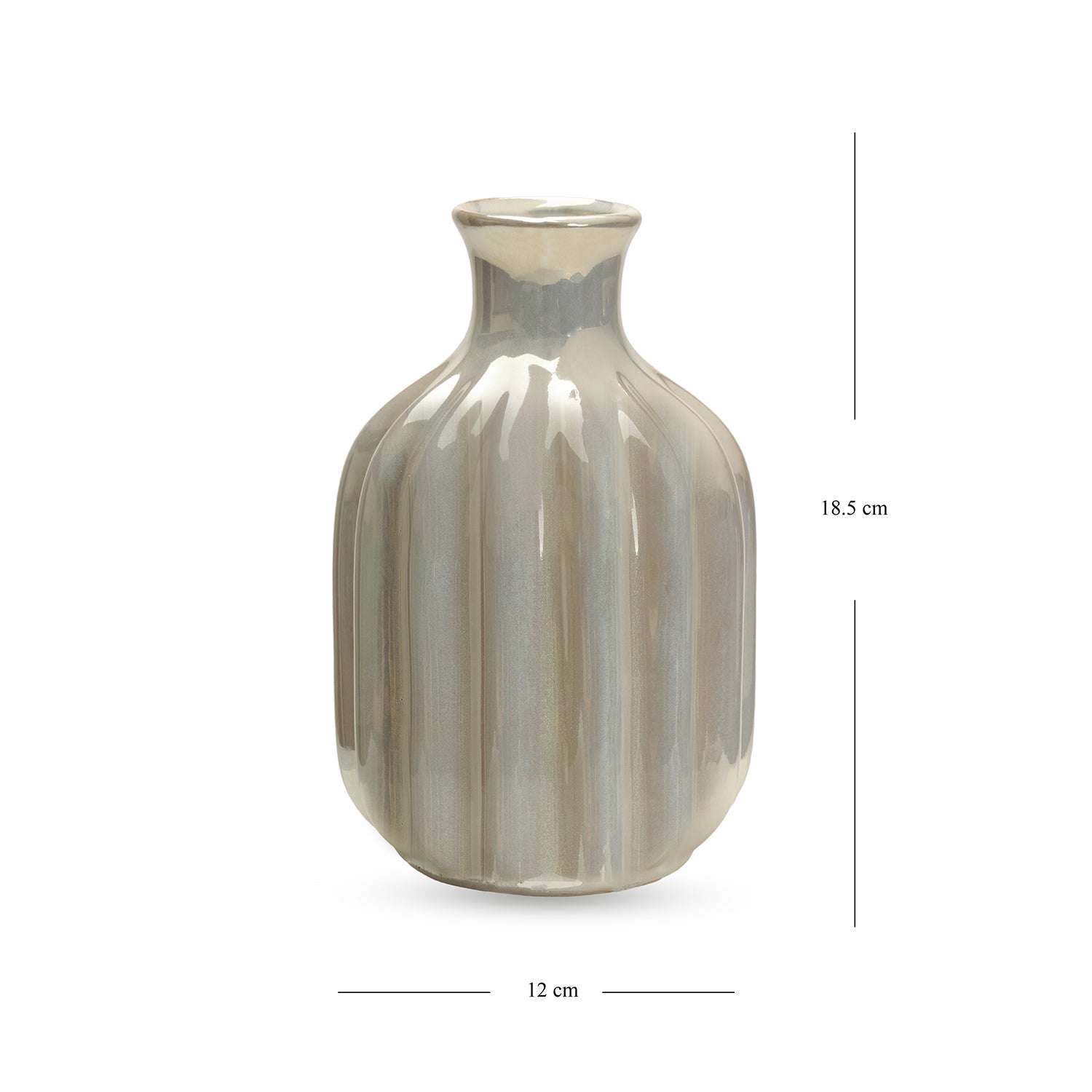 Ivory Pearl Finish Ribbed Ceramic Vase