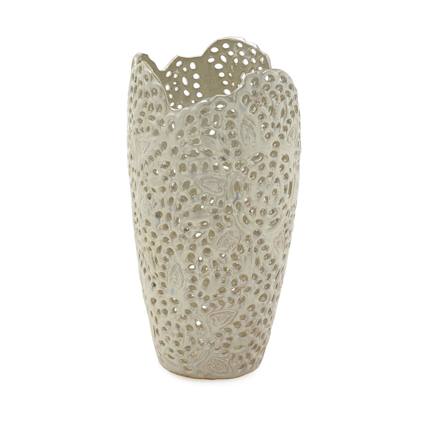Ivory Pearl Finish Lattice Ceramic Vase - Large