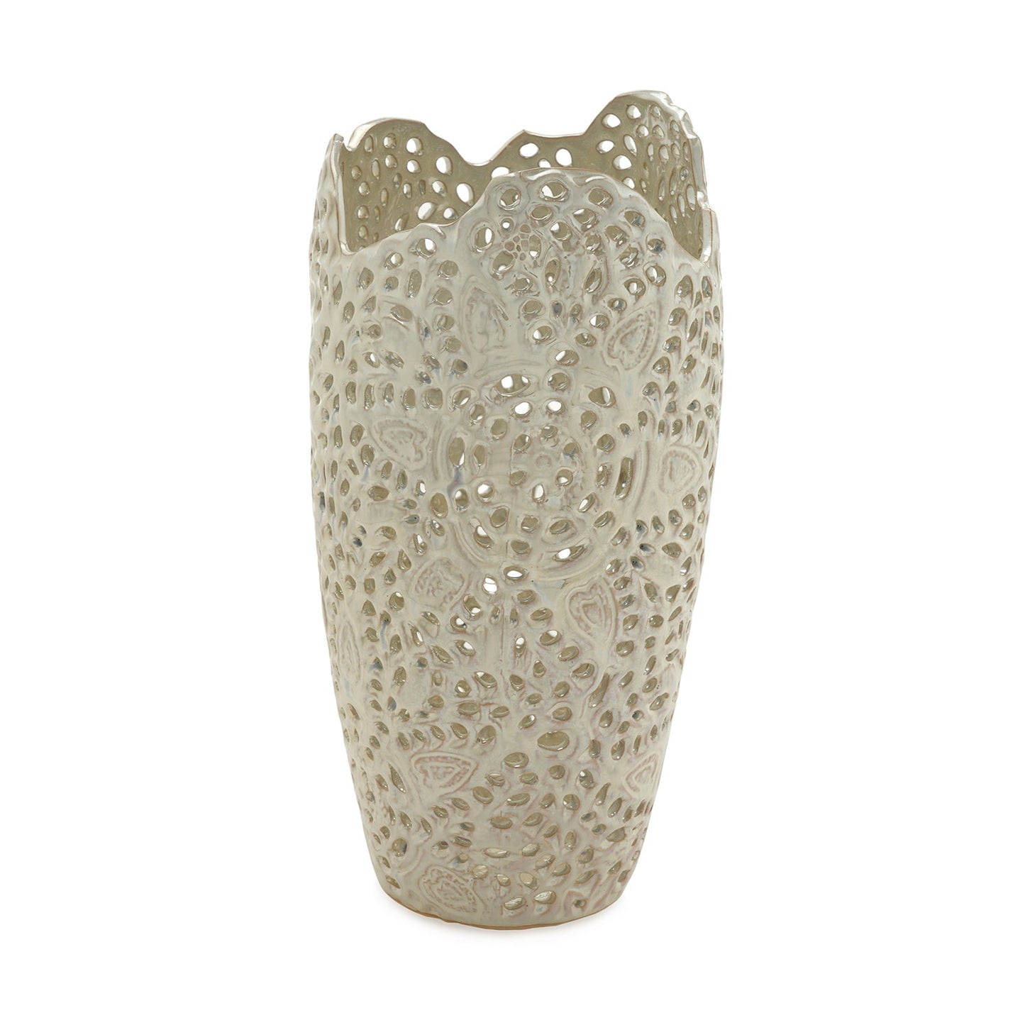 Ivory Pearl Finish Lattice Ceramic Vase - Large