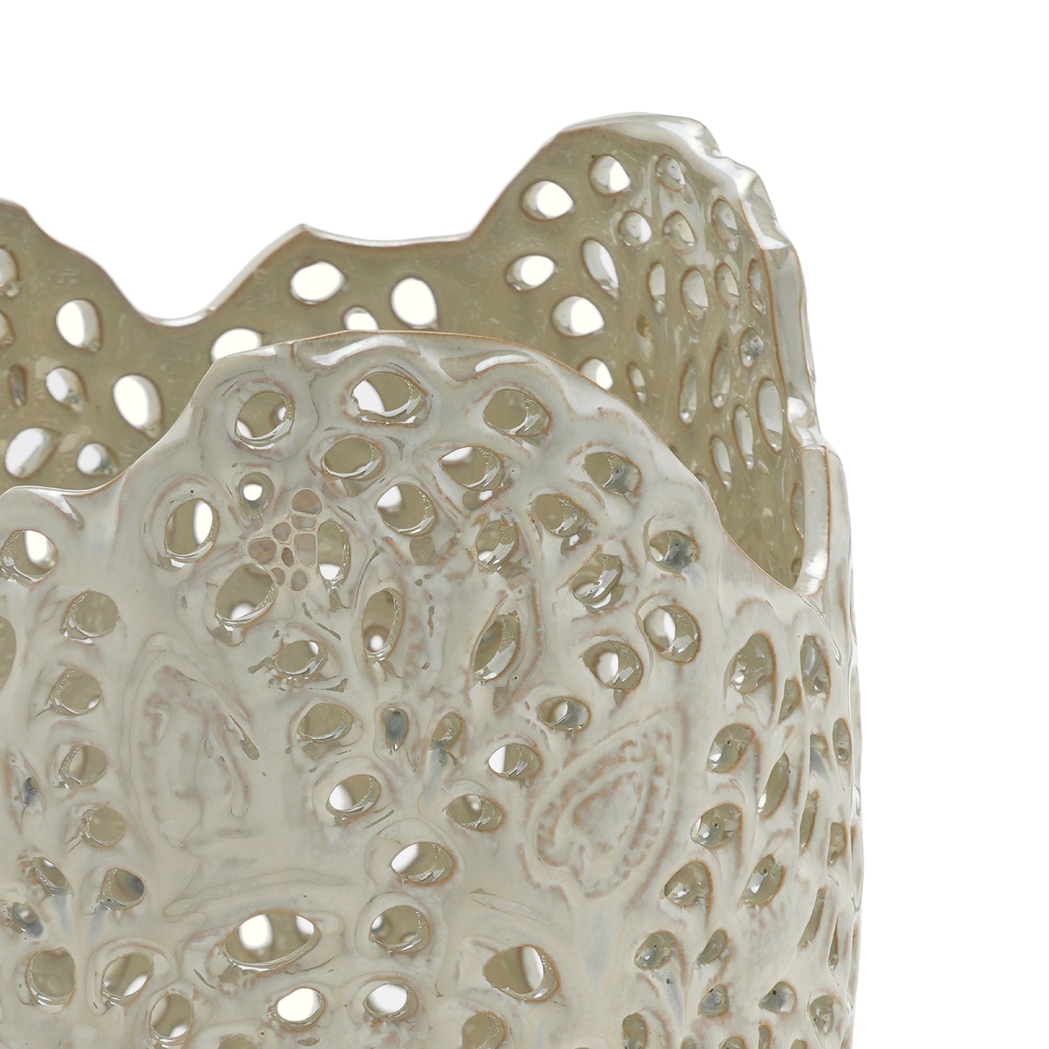 Ivory Pearl Finish Lattice Ceramic Vase - Large