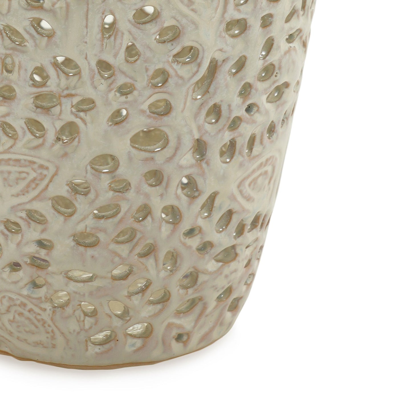 Ivory Pearl Finish Lattice Ceramic Vase - Large