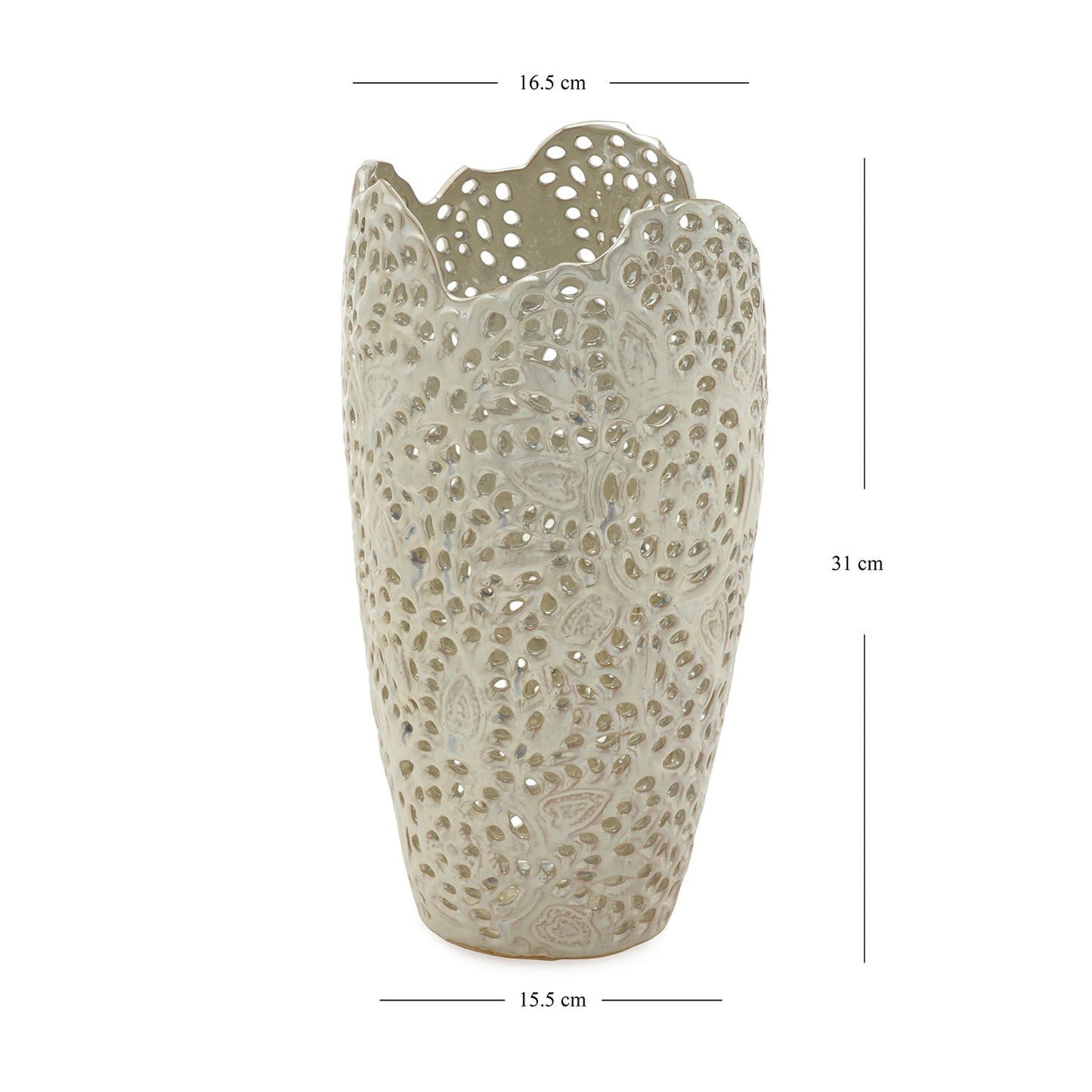 Ivory Pearl Finish Lattice Ceramic Vase - Large